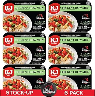 Kosher Ready Meals - Chicken Chow Mein, MRE Meat Meals Ready to Eat, Gluten Free, Halal, (6 Pack) Prepared Entree Fully Cooked, Shelf Stable Microwave Dinner Travel Military Camping