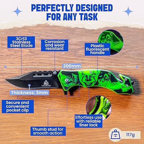 Miniatura 2 de Cuchillo de bolsillo de rescate  Cuchillo plegable manual que brilla en la oscuridad con rompecristales, cortador de cinturón de seguridad, hoja de