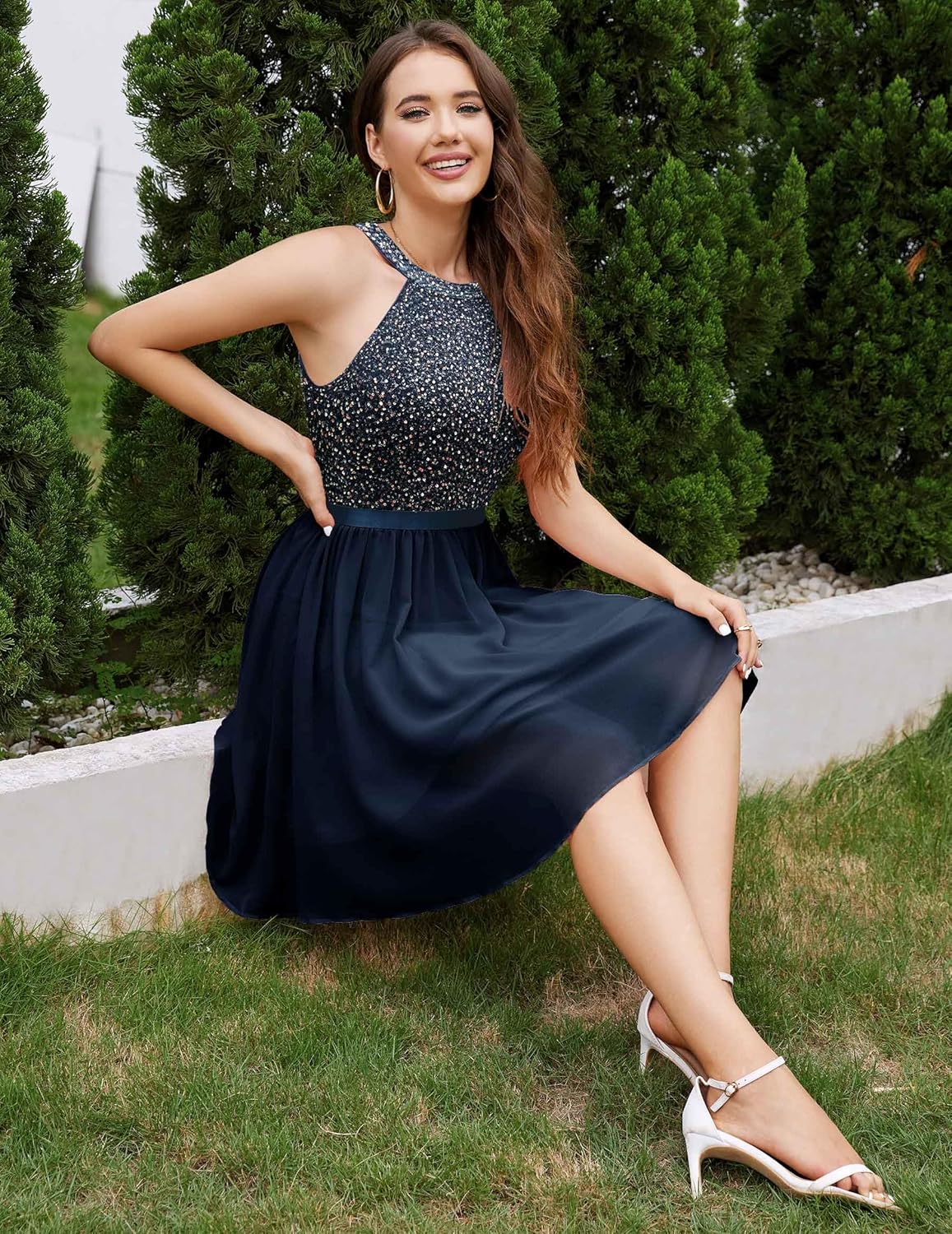 Dressystar Women's Sequin Short Prom Dress Sparkly Halter Tulle Cocktail Party Homecoming Dresses - Image 4