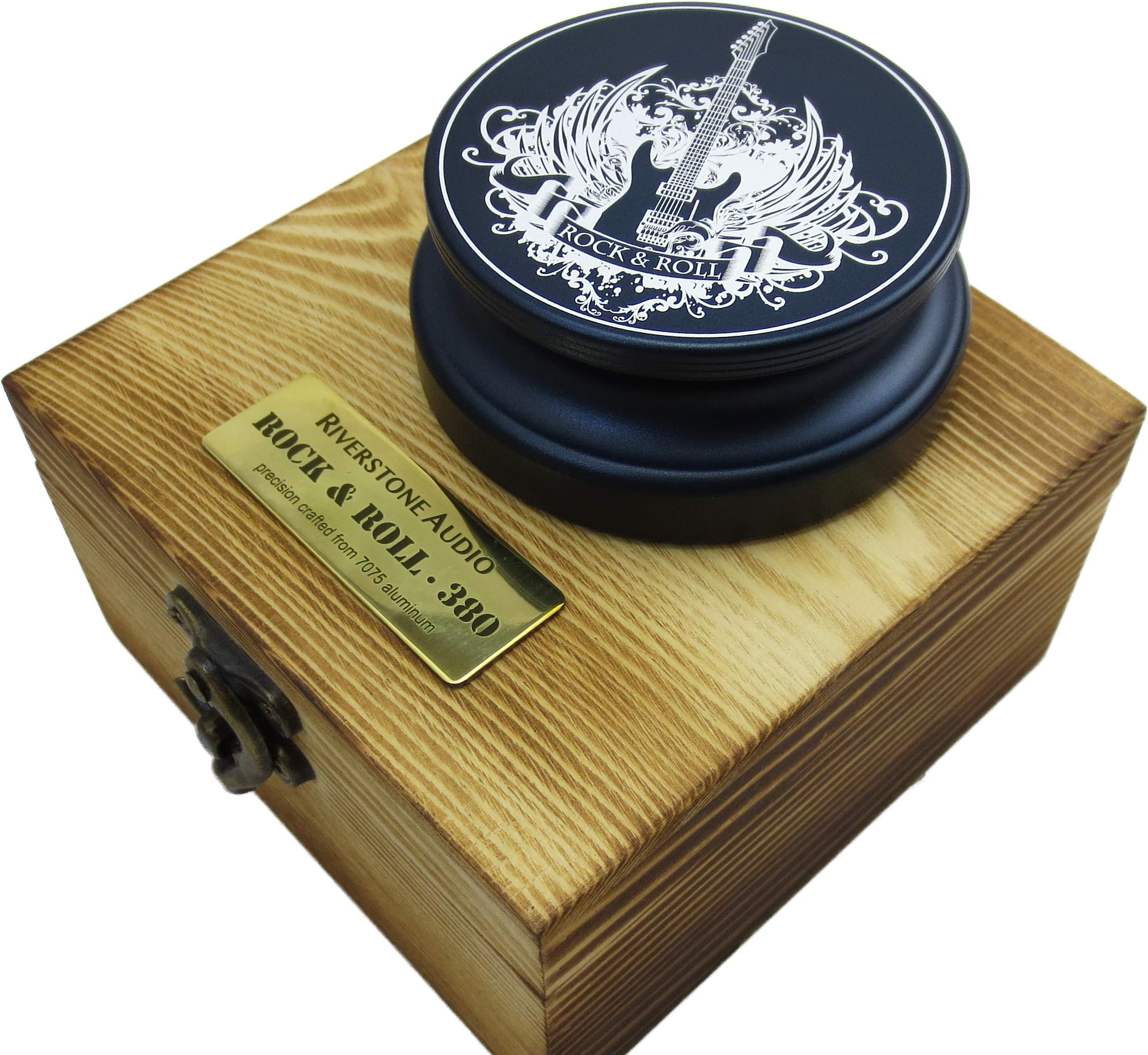 Riverstone Audio - Rock & Roll Series 380 Record Weight Turntable Stabilizer (380 g) - Anodized Aluminum - Laser Engraved Surface - R&R Guitar - Color: (deep Ocean)