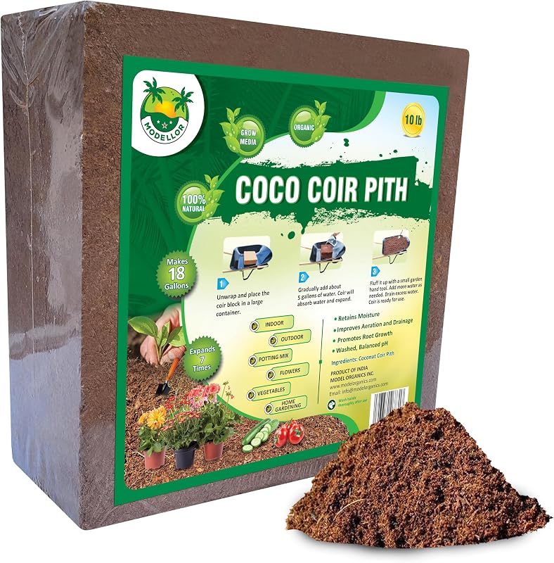 (10 lb) Ladrillo de fibra de coco súper lavado premium, alto rendimiento de 18 a 20 galones [72 a 80 cuartos], iniciador de semillas, orgánico, pH equilibrado, jardinería, uso en interiores y exteriores