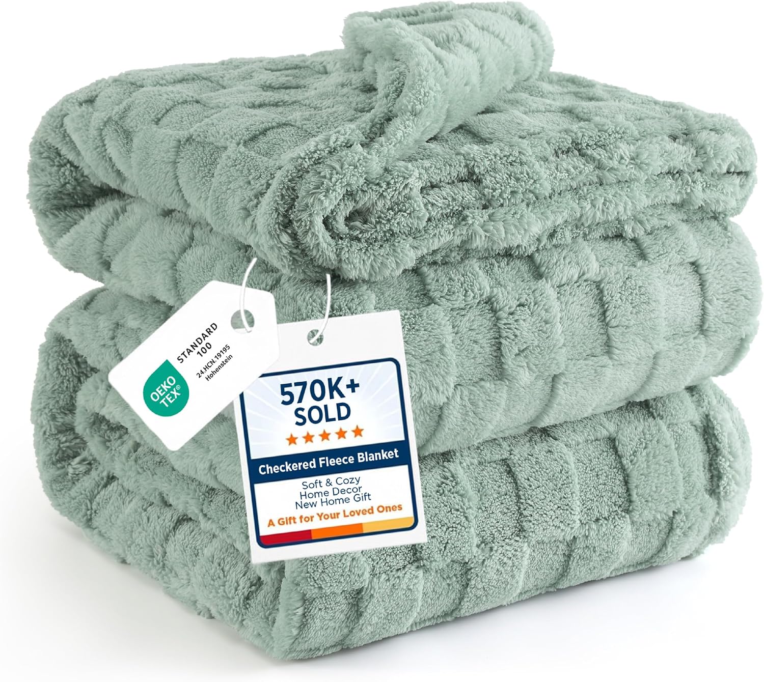 Bedsure Checkered Soft Cozy Queen Blanket for Bed, Sage Green, ...
