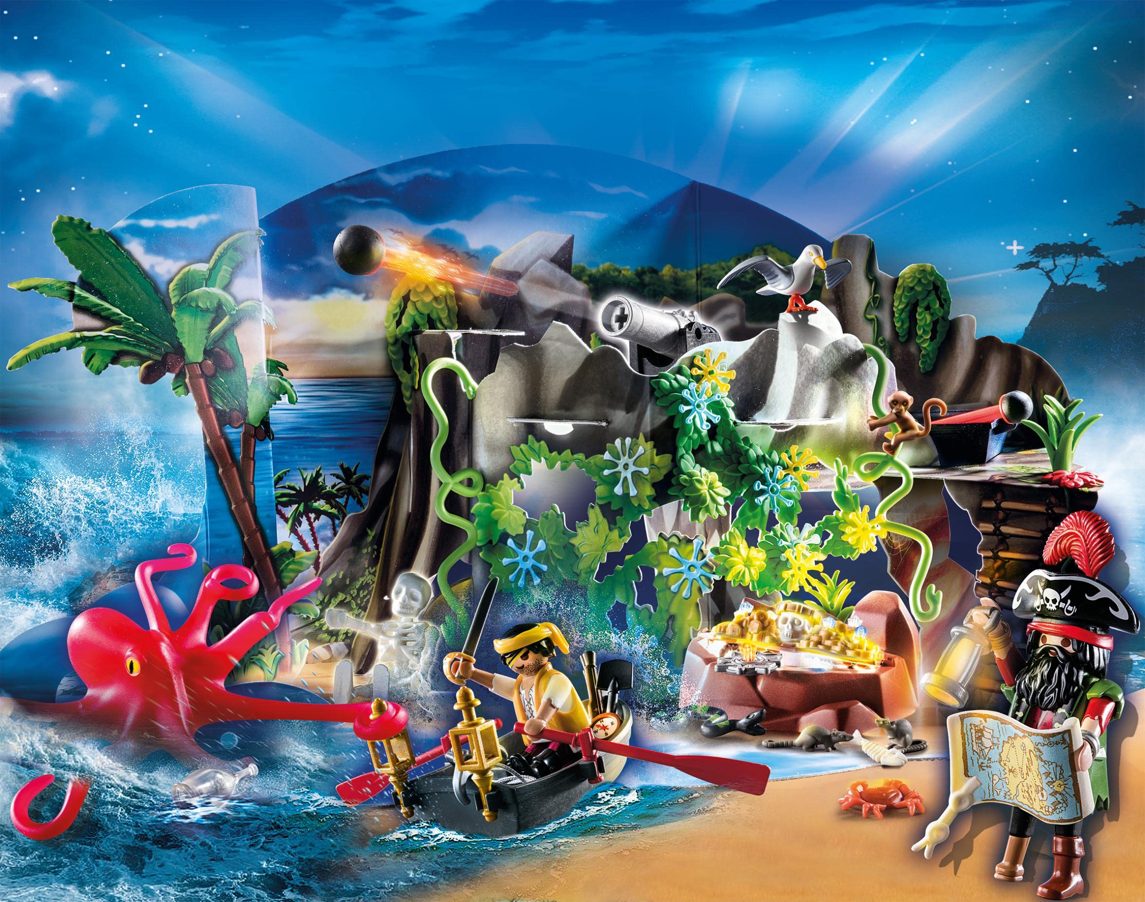 PLAYMOBIL Adventskalender 70322 Schatzsuche in der Piratenbucht mit zahlreichen Figuren, Tieren und Zubehörteilen hinter jedem Türchen, 120-teilig, Für Kinder ab 5 Jahren