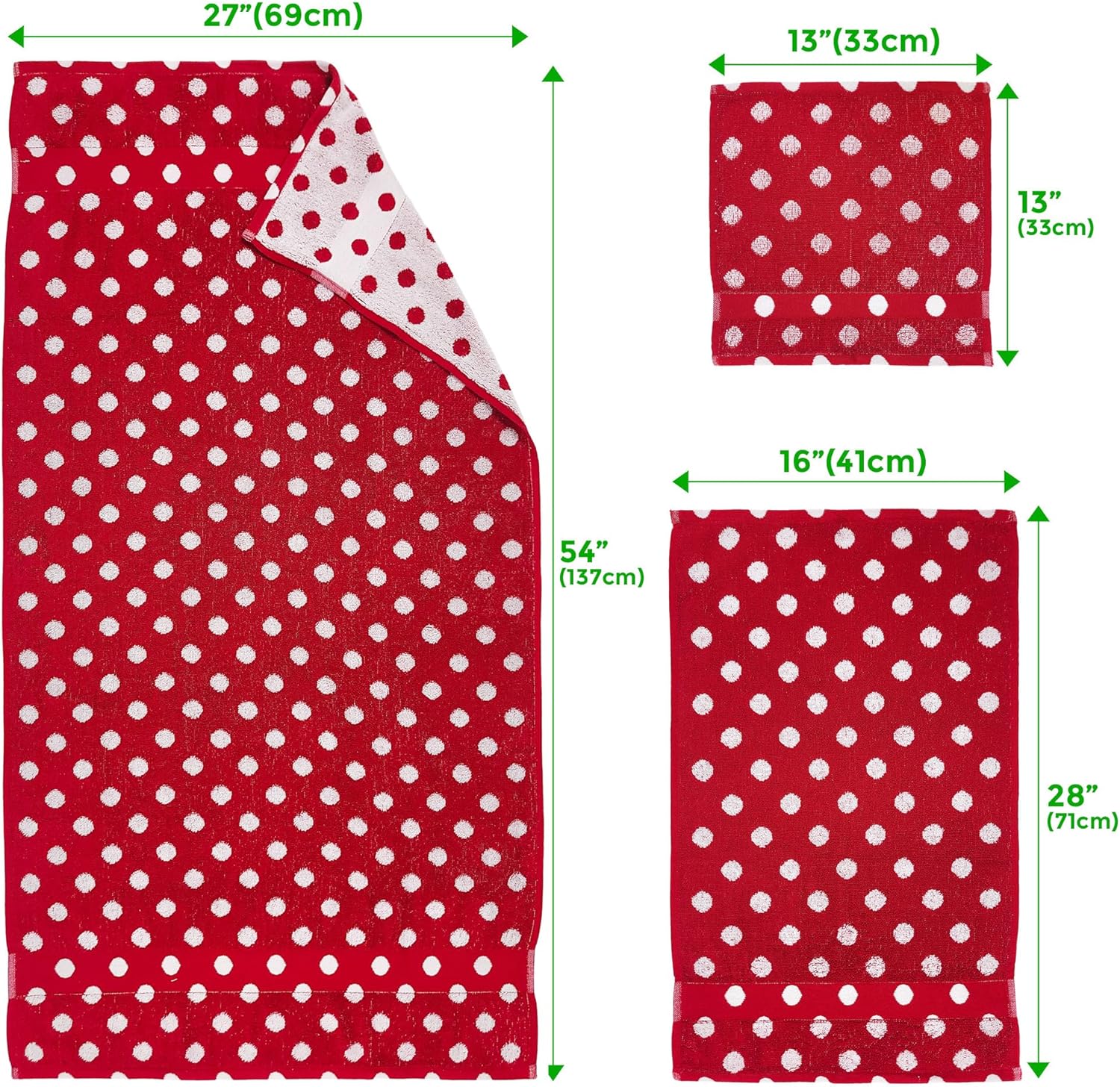 Beachland Polka Dot Bath Towel Set - Reversible Terry Cloth- Soft Cotton - Super Absorbent and Fast Drying Towels - Fade Resistant - Eco-Friendly (Grey, 8 Pack)