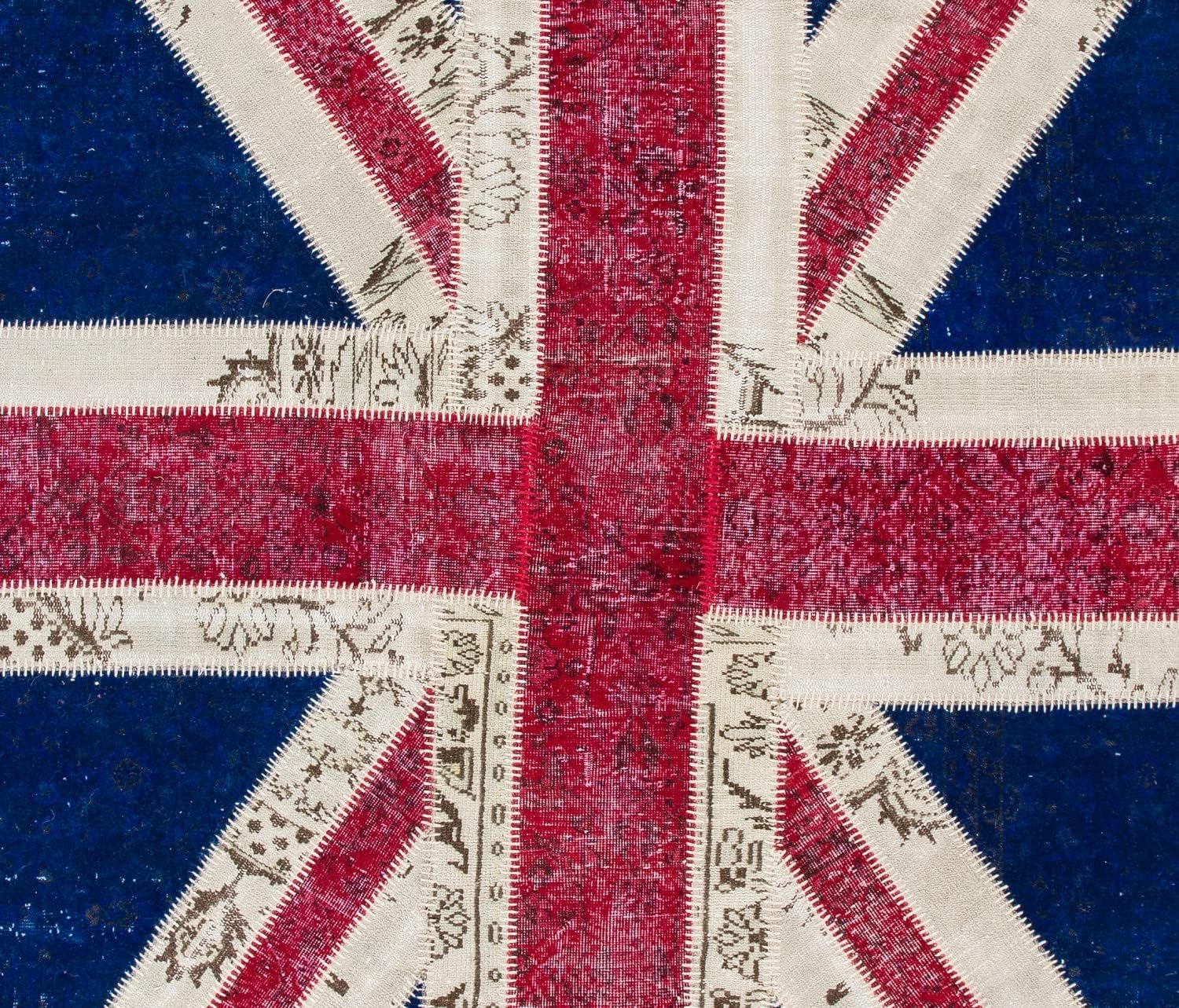 Modern Handmade Patchwork Rug with Union Jack British Flag Design, Wool and Cotton Turkish Carpet. Custom Colors & Sizes Available. D743