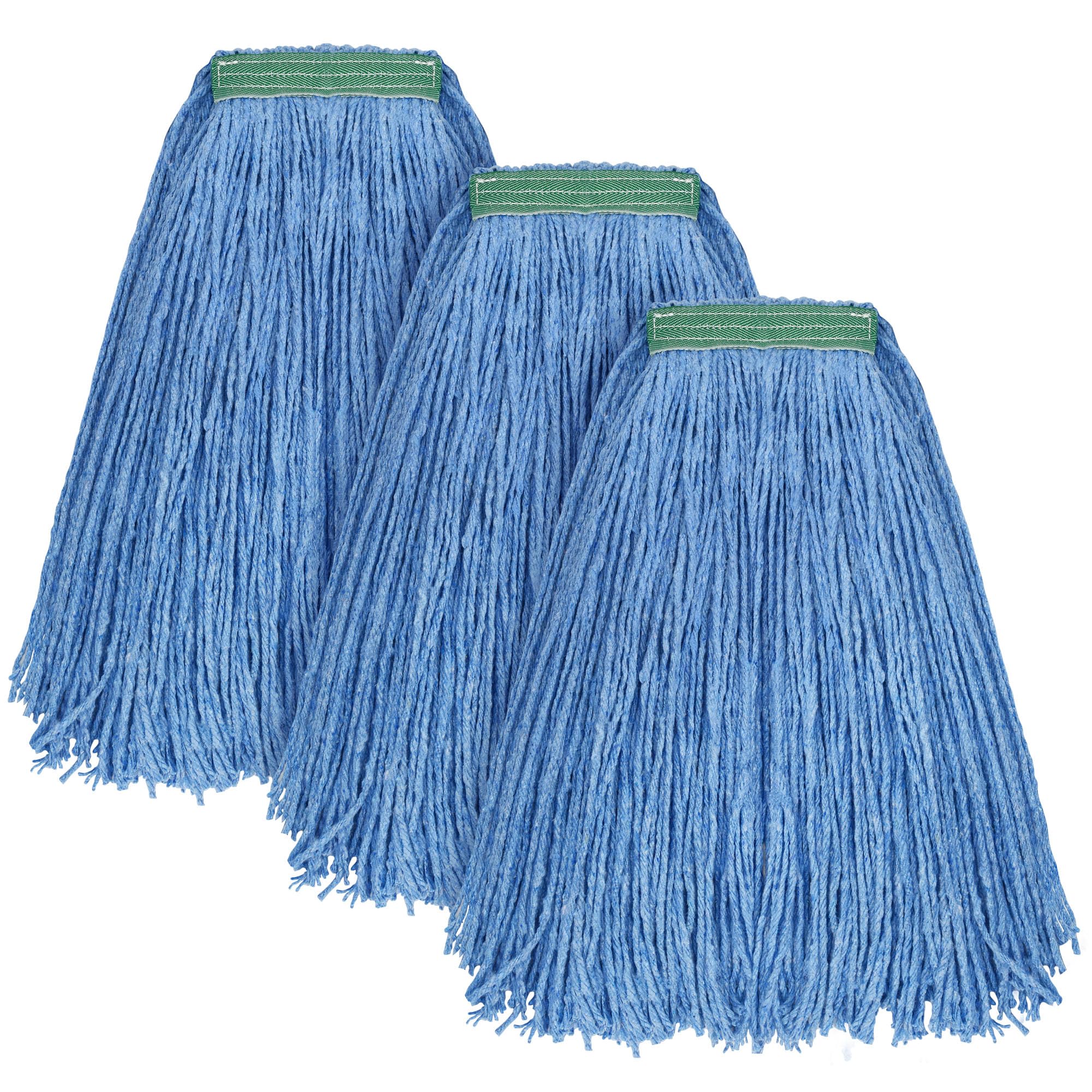 Matthew Cleaning 16oz 3Pack Cotton Floor Mop,Cotton Looped-Open String Heavy Duty String Refills, Universal Headband Blend ,Mop Head Replacement for Home, Industrial and Commercial Use(Blue)