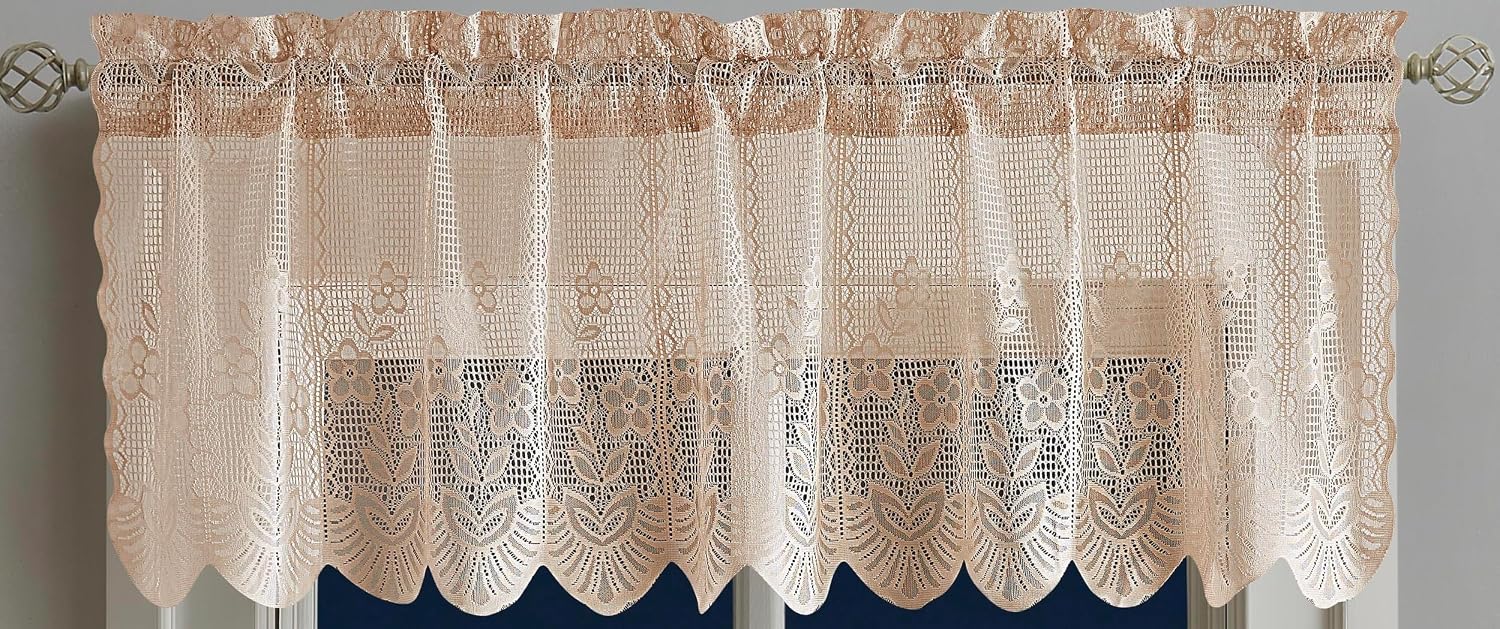 Warm Home Designs Luxury Lace Gold Crochet Valance. SIC Linen Valance