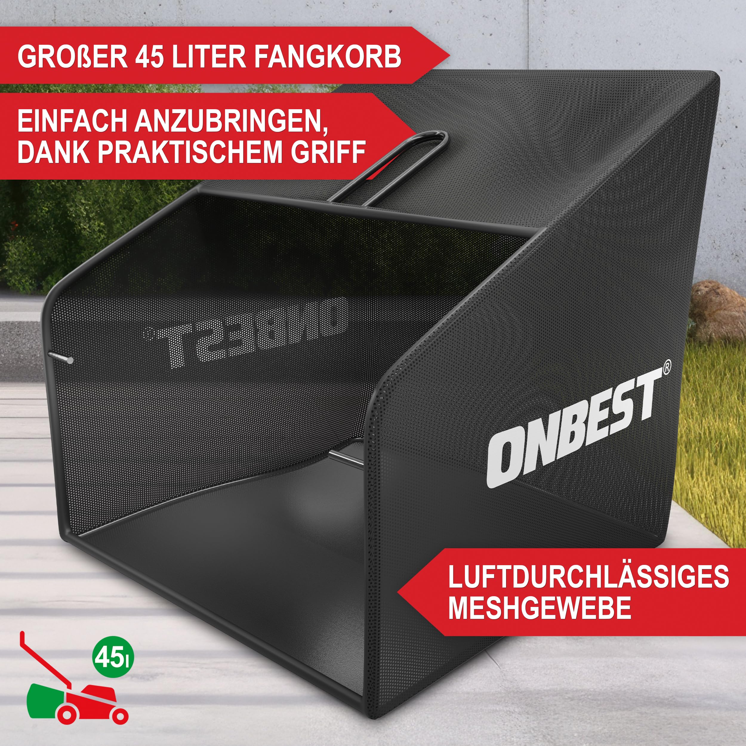 ONBEST 2in1 Elektro Vertikutierer 1800 W – 38 cm mit Fangkorb | Rasenvertikutierer mit Vertikutier- & Lüfterwalze, 45 L Fangkorb – entfernt Moos, Unkraut und Rasenfilz