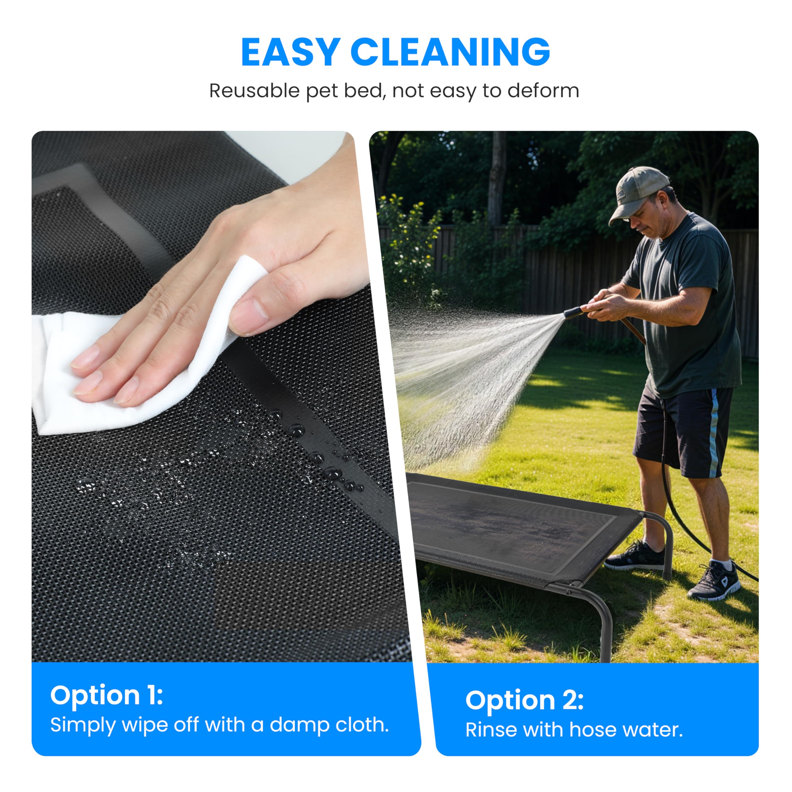 Simple Deluxe Cooling Elevated Dog Bed, Raised Portable Dog Cots Beds No-Slip Feet Durable Portable Indoor & Outdoor Pet Hammock Bed, 42x25.5x8 Inch, Black