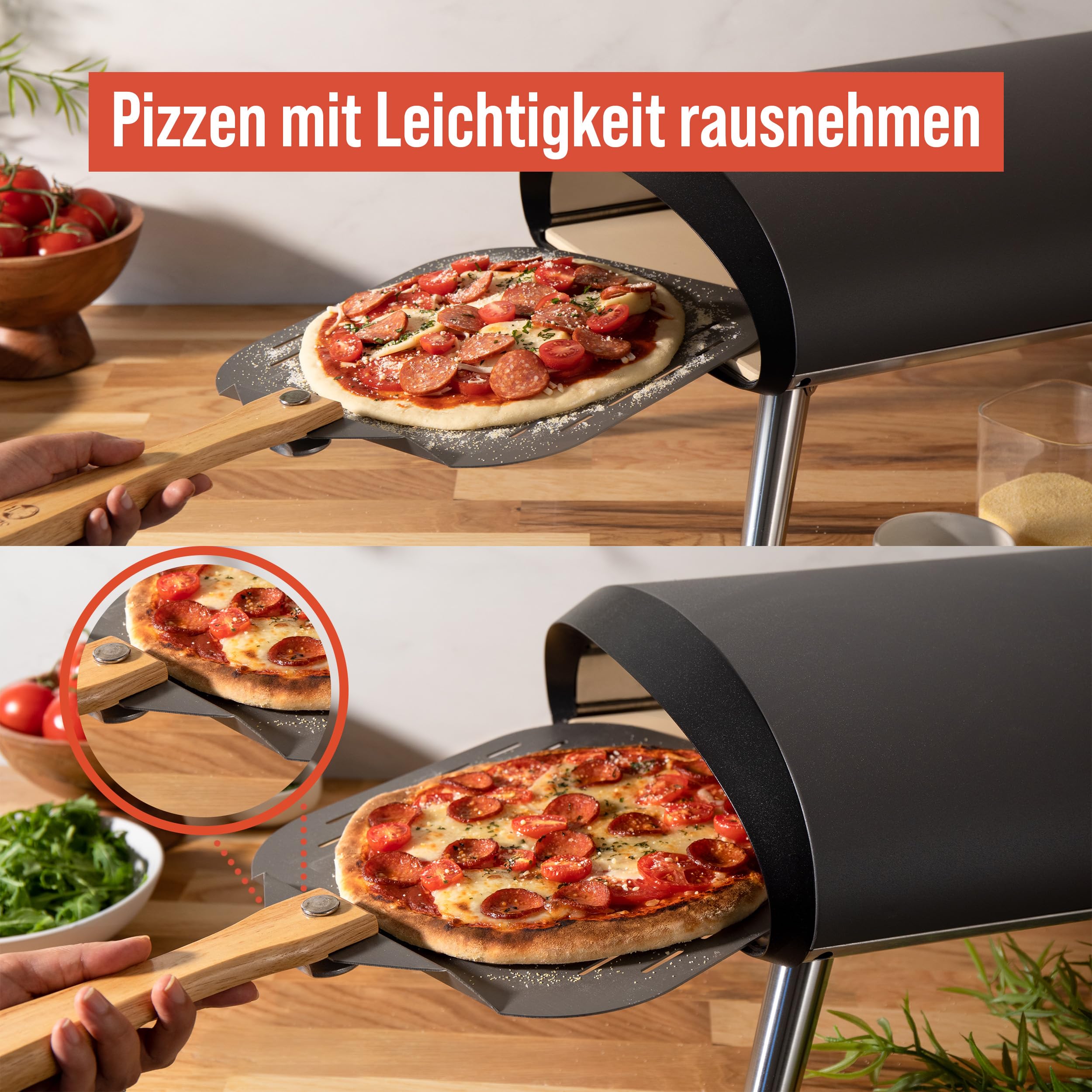 Chef Pomodoro - Pizzaschieber - 30,5 x 35,6 cm - Faltbarer Griff - Perforierte Aluminium Pizzaschaufel zum einfachen Einschieben des Pizzateigs - Perfekt als Backofenzubehör und für Hobby Pizzabäcker