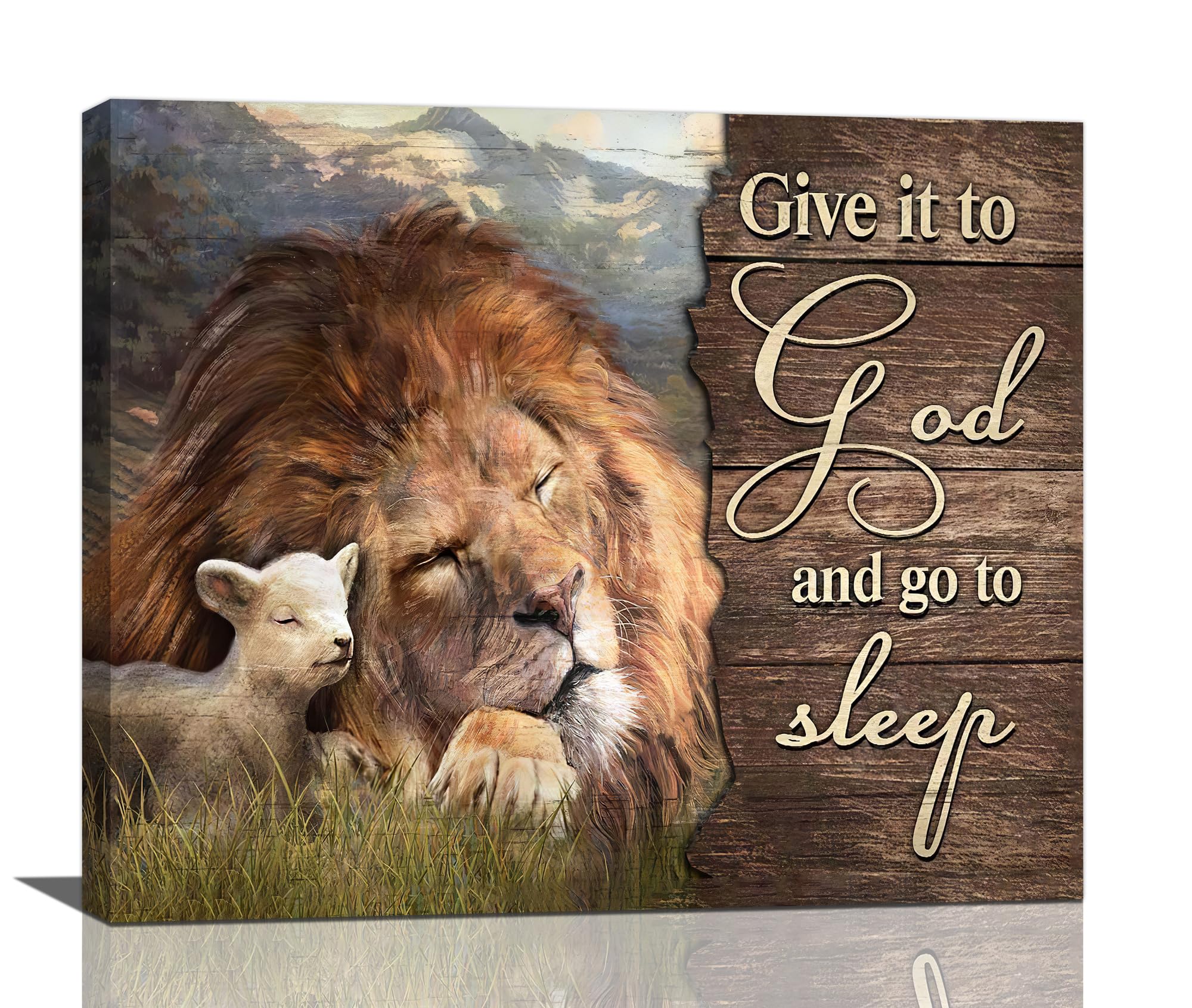 Lion and Lamb Wall Art Christian Religious Pictures Canvas Wall Decor Give it to God Painting Prints Framed Artwork Decor for Church Living Room