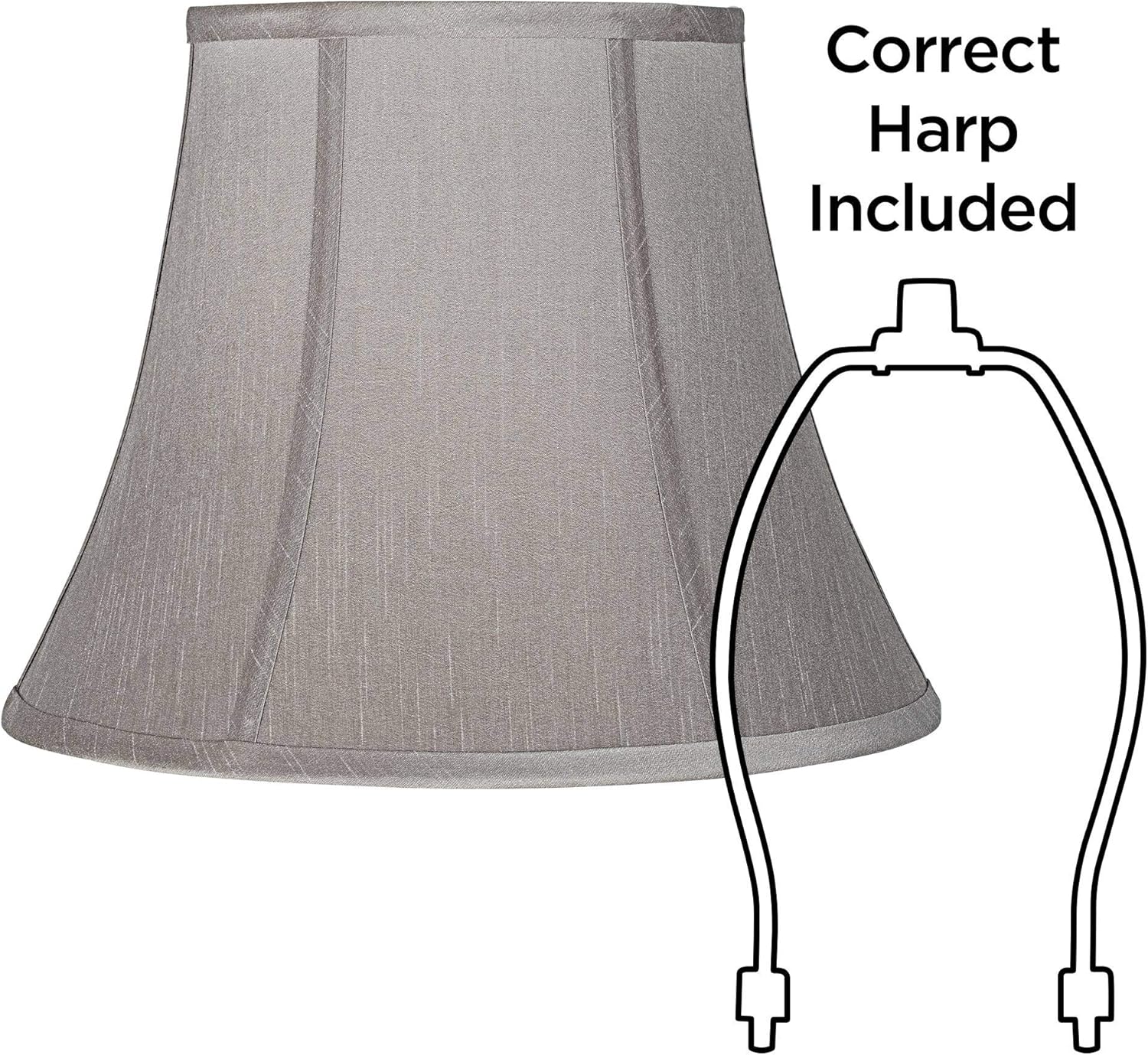 Pewter Gray Large Bell Lamp Shade 8" Top x 14" Bottom x 11" Slant x 10.5" High (Spider) Replacement with Harp and Finial - Springcrest