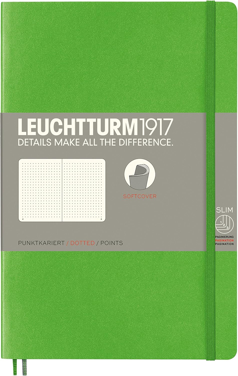 LEUCHTTURM1917 - Notebook Softcover Paperback B6+ - 123 Numbered Pages for Writing and Journaling (Dotted, Fresh Green)
