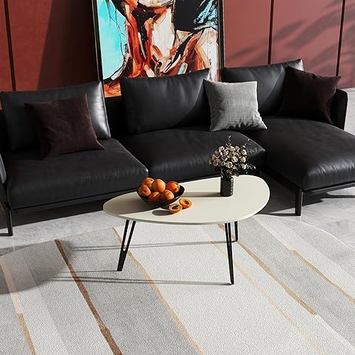 Miniatura 5 de Manora Mesa de Café Oval Pequeña Blanca, Mesas de Café Modernas para Sala de Estar, Mesa de Café para Oficina de Espacio Pequeño, Mesa Central