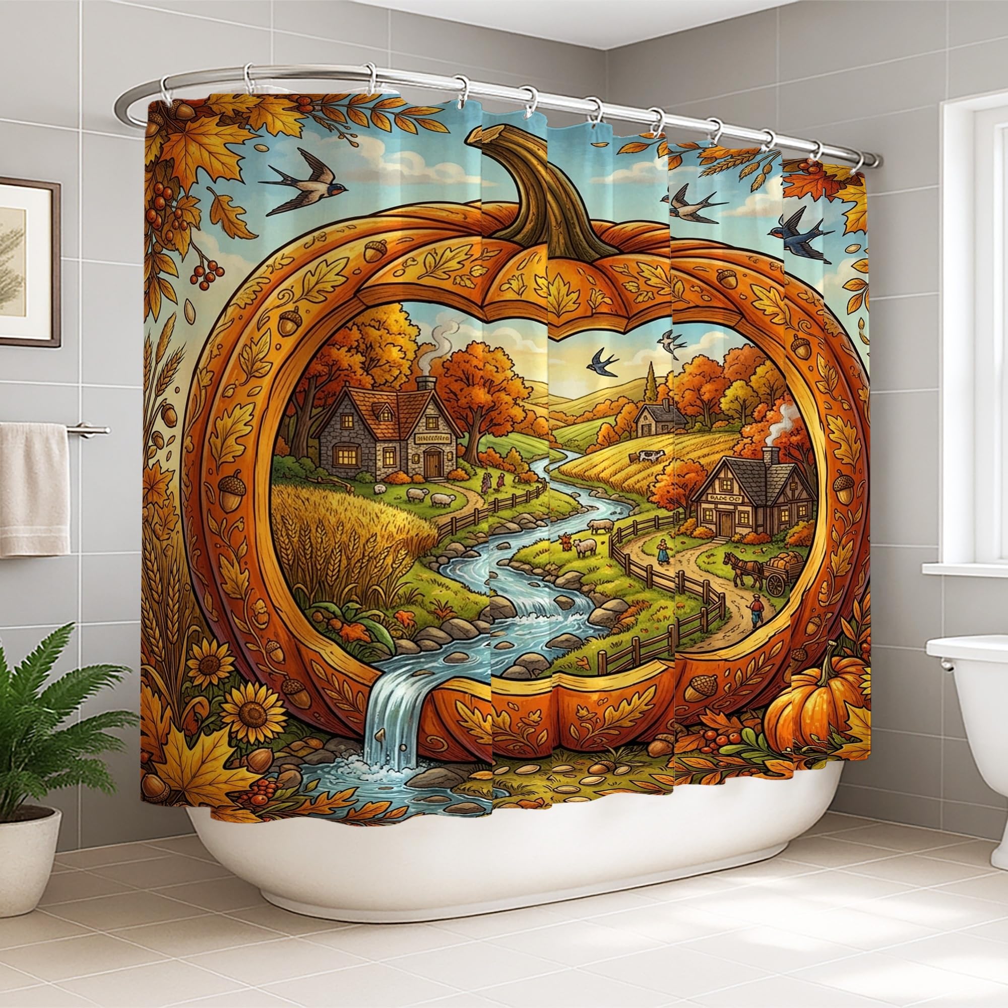 Rideau de douche en polyester de qualité supérieure au motif d'automne orange pour grand espace