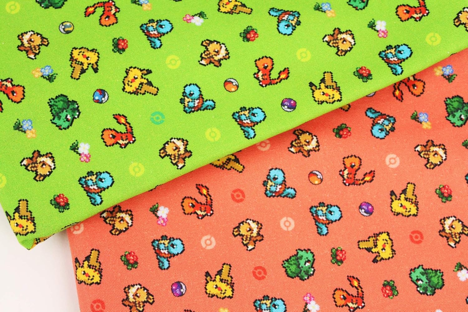 キャラクター生地 ポケットモンスター ポケモン ピクセル ピカチュウ コットン100 シーチング Pocket Monster Pixel Pokemon 営業 45cm X 110cm グリーン
