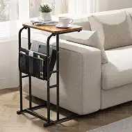 Olldide C-Shaped End Table with Storage Bag, Slide Under Couch Sofa Side Table, Metal Frame for Living Room, Bedroom, Bedside, Small Space (Rustic Brown)