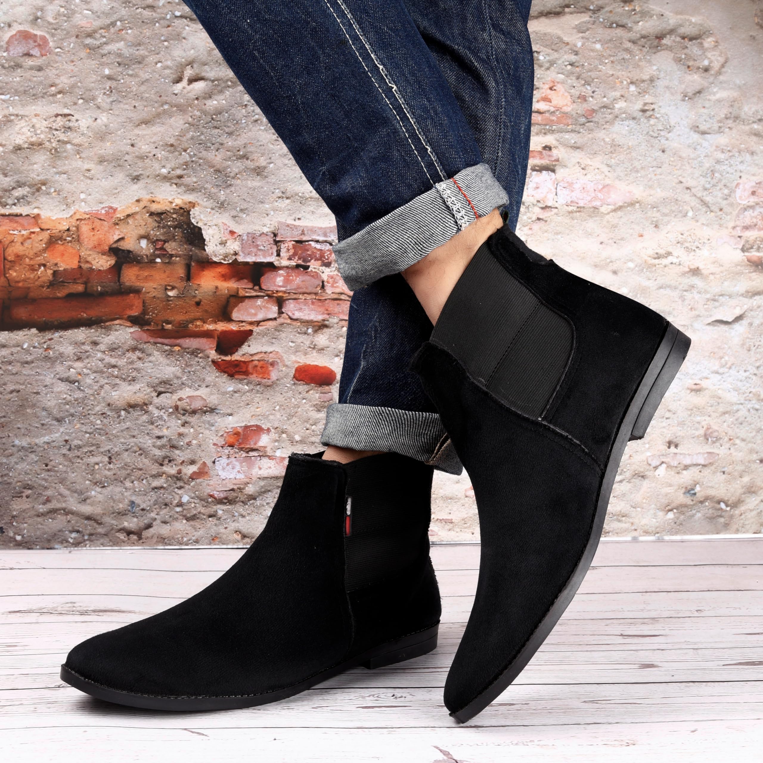 Chelsea Suede Leather Black Trendy Stylish Slip-On High Ankle Length Mens Casual Chelsea Boots Shoe Island for Men (RJ8300-AZ)-image-7