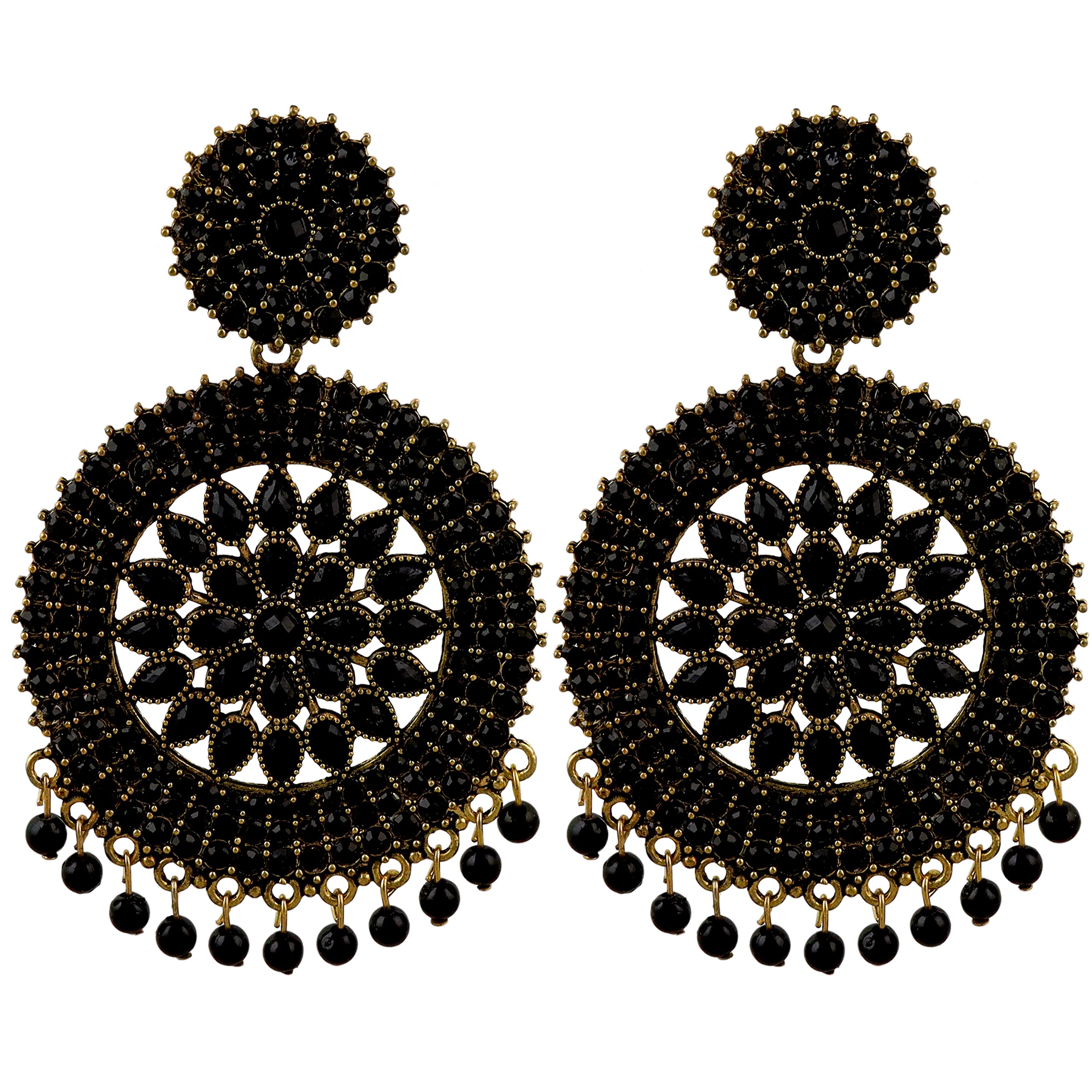 Fashion Frill Black Golden Floral Design American Diamond Studded & Pearl Gold Plated Drop Earrings For Girls Women Stylish Latest Fancy Earrings (B09QYX78QB) Amazon Price History, Amazon Price Tracker