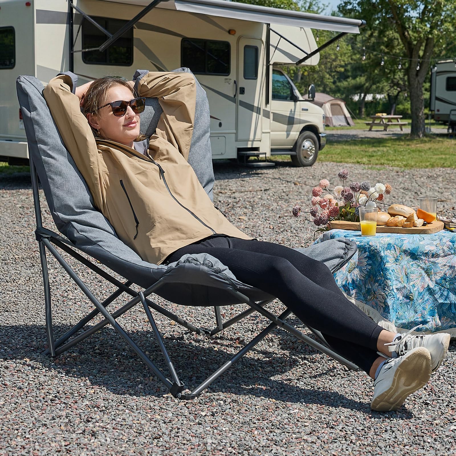 EVER ADVANCED Luxus Campingstuhl Faltbar XXL 180KG Belastbar, Übergroß Campingsessel Klappstuhl Dick Gepolstert mit Hochlehne, Gartenstuhl Relaxsessel für Camping Garten Balkon Angeln Festival Indoor
