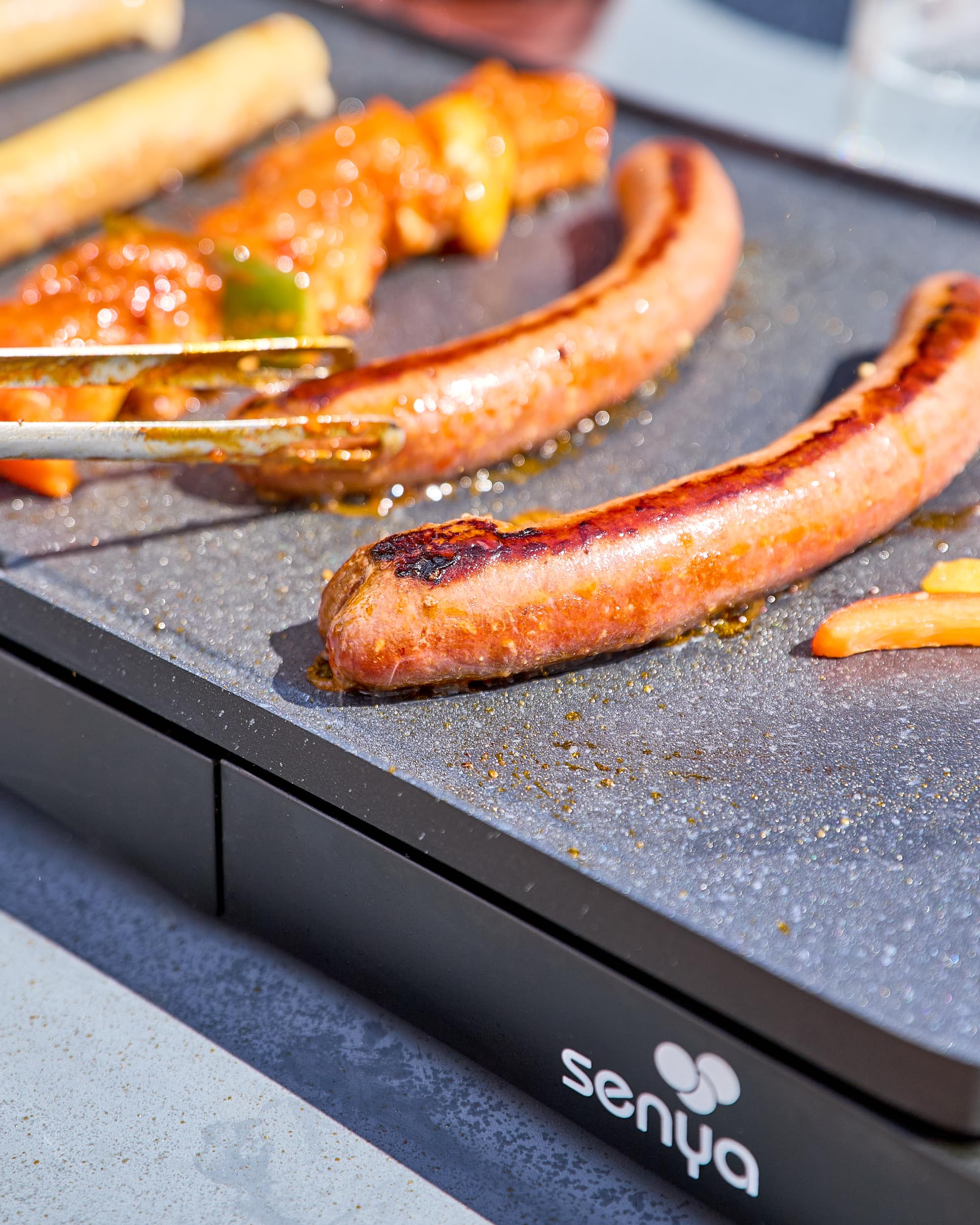 SENYA XL Elektrische Grillplatte aus Stein, 2000 W | große Grillfläche 51 x 25 cm antihaftbeschichtet | Plancha Grill Thermostat verstellbar | Reinigung spülmaschinenfest