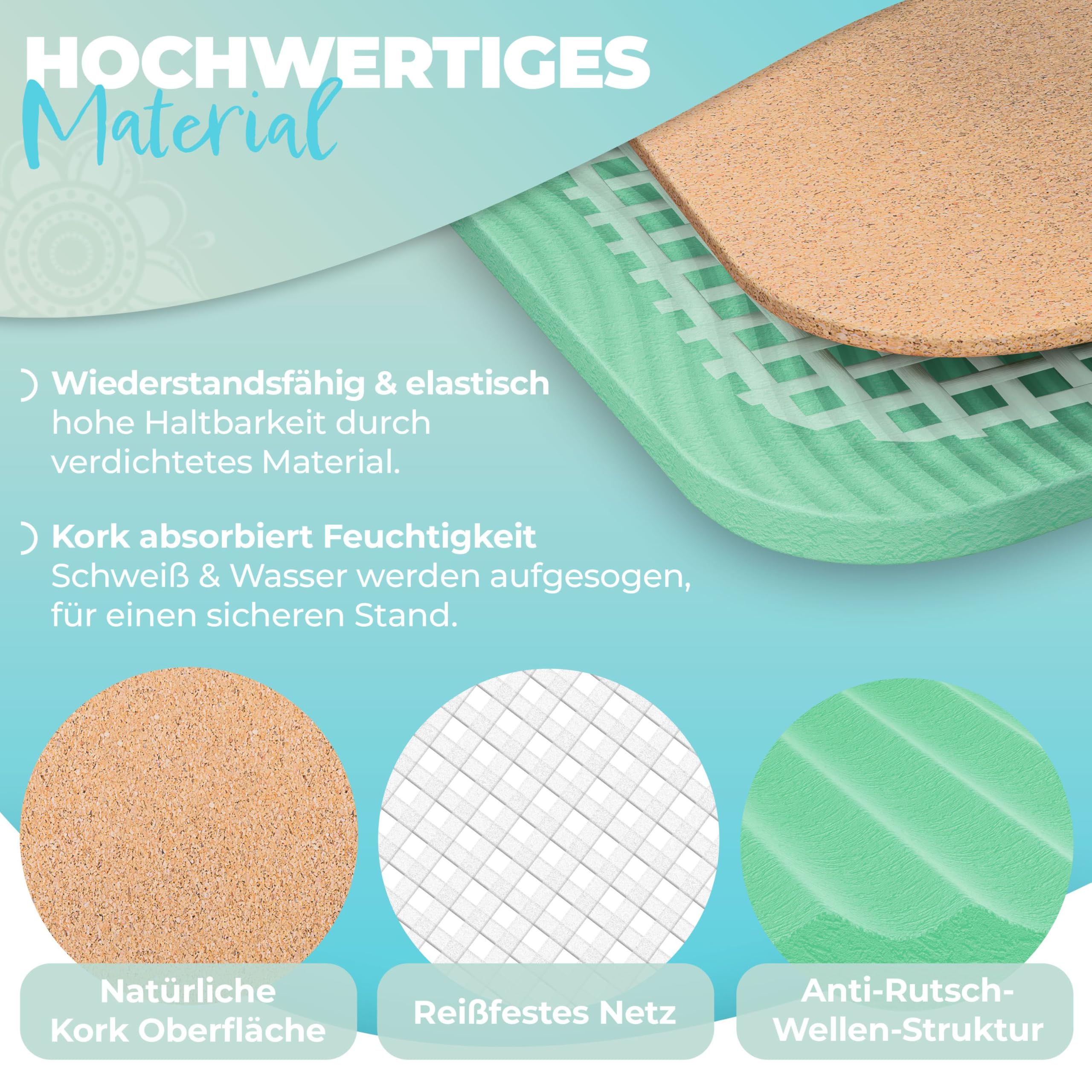 KESSER® Yogamatte Kork Inkl. Tragegurt Tasche & Block Gymnastikmatte - Matte rutschfest aus Naturkautschuk TPE Fitnessmatte, 183 x 62 Trainingsmatte für Fitness Sportmatte, Gymnastik extradick