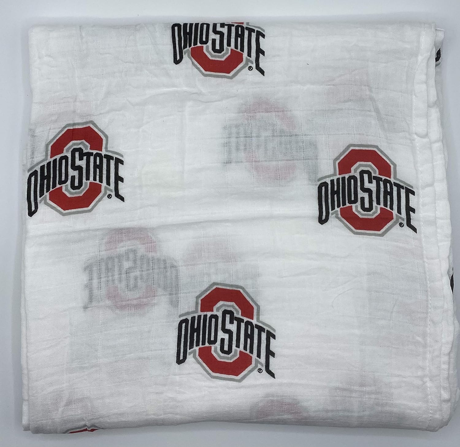 Three Little Anchors Ohio State University Muslin Swaddle Blanket – 47x47in Soft Cotton, Official Licensed Buckeyes Baby Swaddle, Lightweight Newborn Blanket & Nursery Essential
