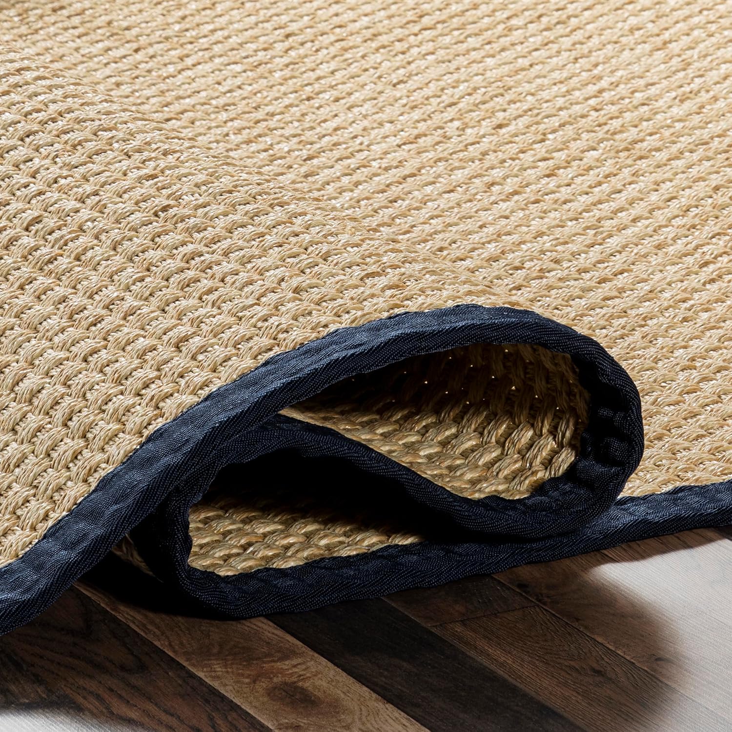 nuLOOM Meena Navy/Natural, 4' x 6', Woven, Solid, Bordered, Soft and Textured, High Traffic, Stain Resistant, Easy Clean, Durable Area Rug for Indoor/Outdoor Patio, Deck, Porch, Garden, Courtyard