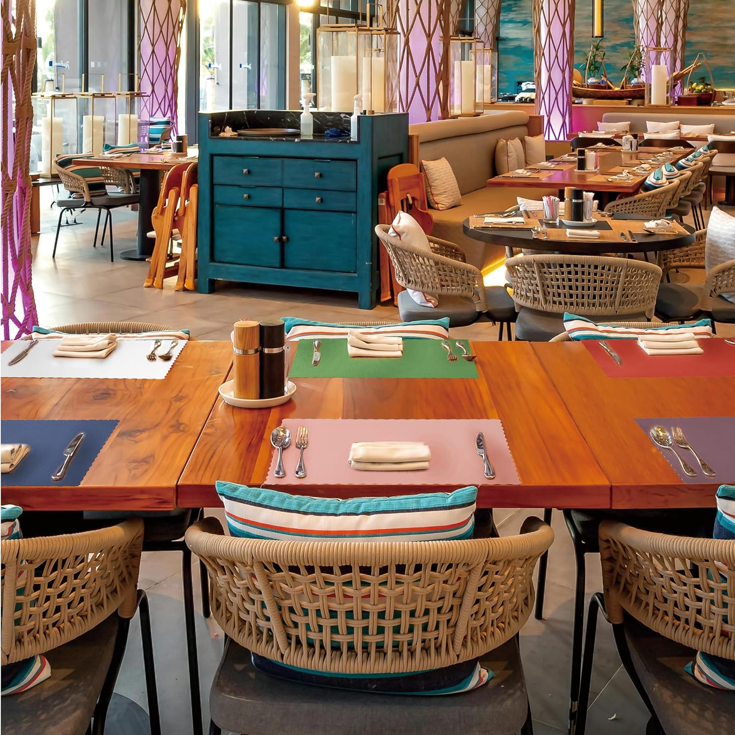 Fit Meal Prep 1000 Pack Disposable Paper Placemats, 14 x 10 Inch Blue with Decorative Wavy Scalloped Edge for Restaurant Catering Dining Table, Baby Kids Birthday Parties