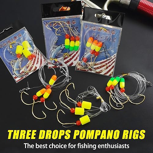 Miniatura 8 de Aparejos de pesca Pompano para pesca de surf, 612 piezas de aparejos de pompano preaparejados, aparejos de pesca de triple caída, aparejos de pesca