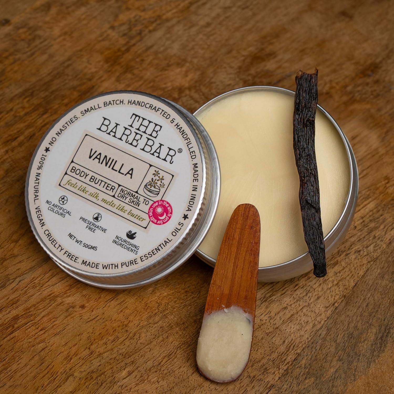 The Bare Bar Vanilla Body Butter for Dry Skin - 50gm | Intense Moisturization | Shea Butter Moisturizer with Mango Butter & Vitamin E | No Chemicals & Parabens | For All Skin Types