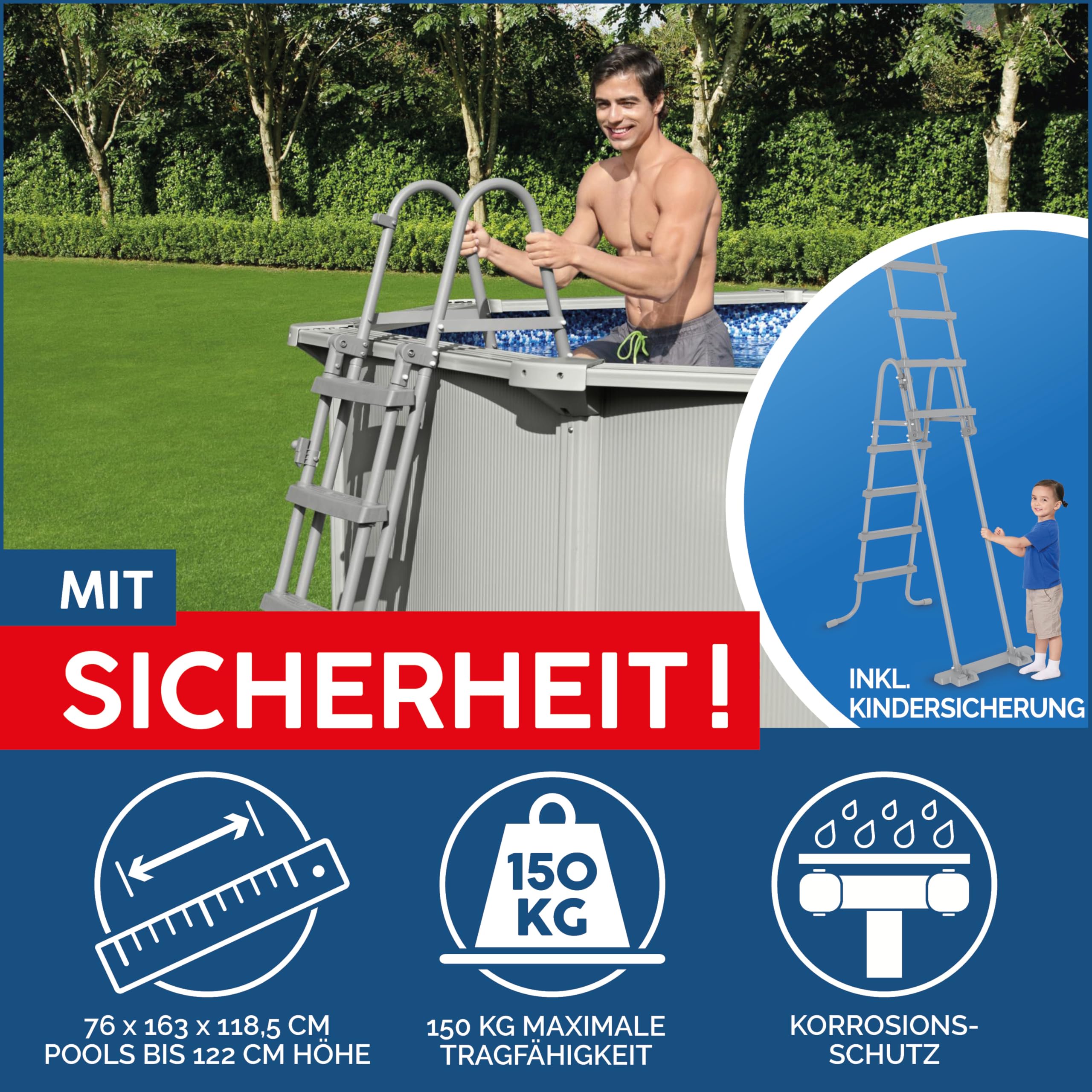 Bestway Hydrium Stahlwandpool Komplett-Set mit Sandfilteranlage 500 x 360 x 120 cm, grau, rund
