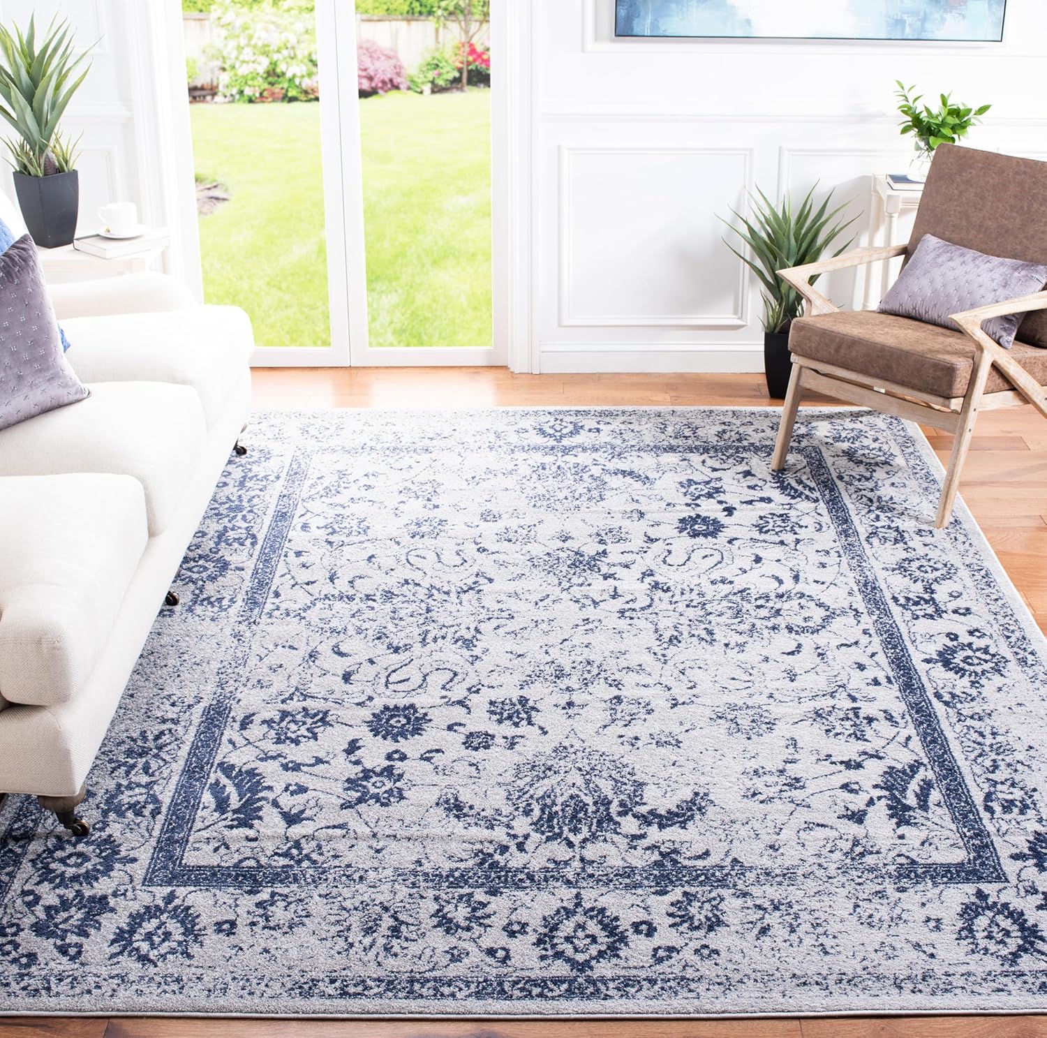 SAFAVIEH Adirondack Collection Area Rug - 9' x 12', Grey & Navy, Oriental Distressed Design, Non-Shedding & Easy Care, Ideal for High Traffic Areas in Living Room, Bedroom (ADR109P)