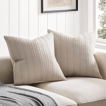 ZeeMart 100% Cotton Waffle Textured Throw Pillow Covers Set of 2, 20x20 Inch Taupe, Soft Farmhouse Decorative Couch Pillow Cases Light Brown Cushion Covers for Sofa Bed Living Room Home Decor