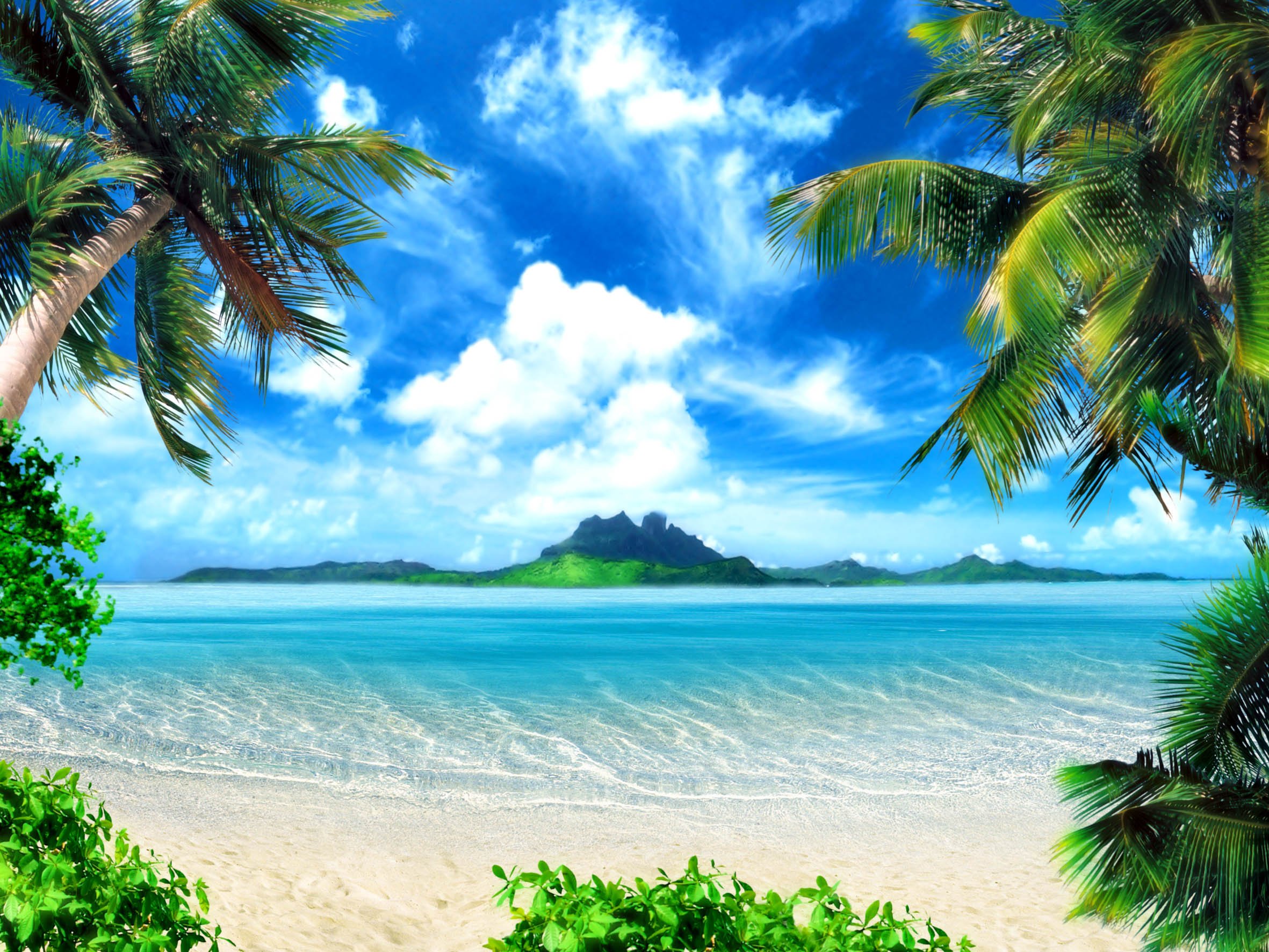 Papier peint panoramique plage bleu et vert déco murale océan 180 x 127 cm