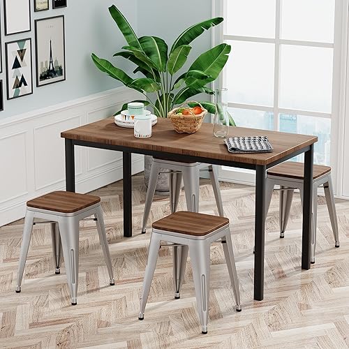 Miniatura 6 de Taburetes cortos de 18 pulgadas para taburetes de aula, juego de 4 sillas de comedor, taburetes de bar de metal, taburete corto industrial apilable