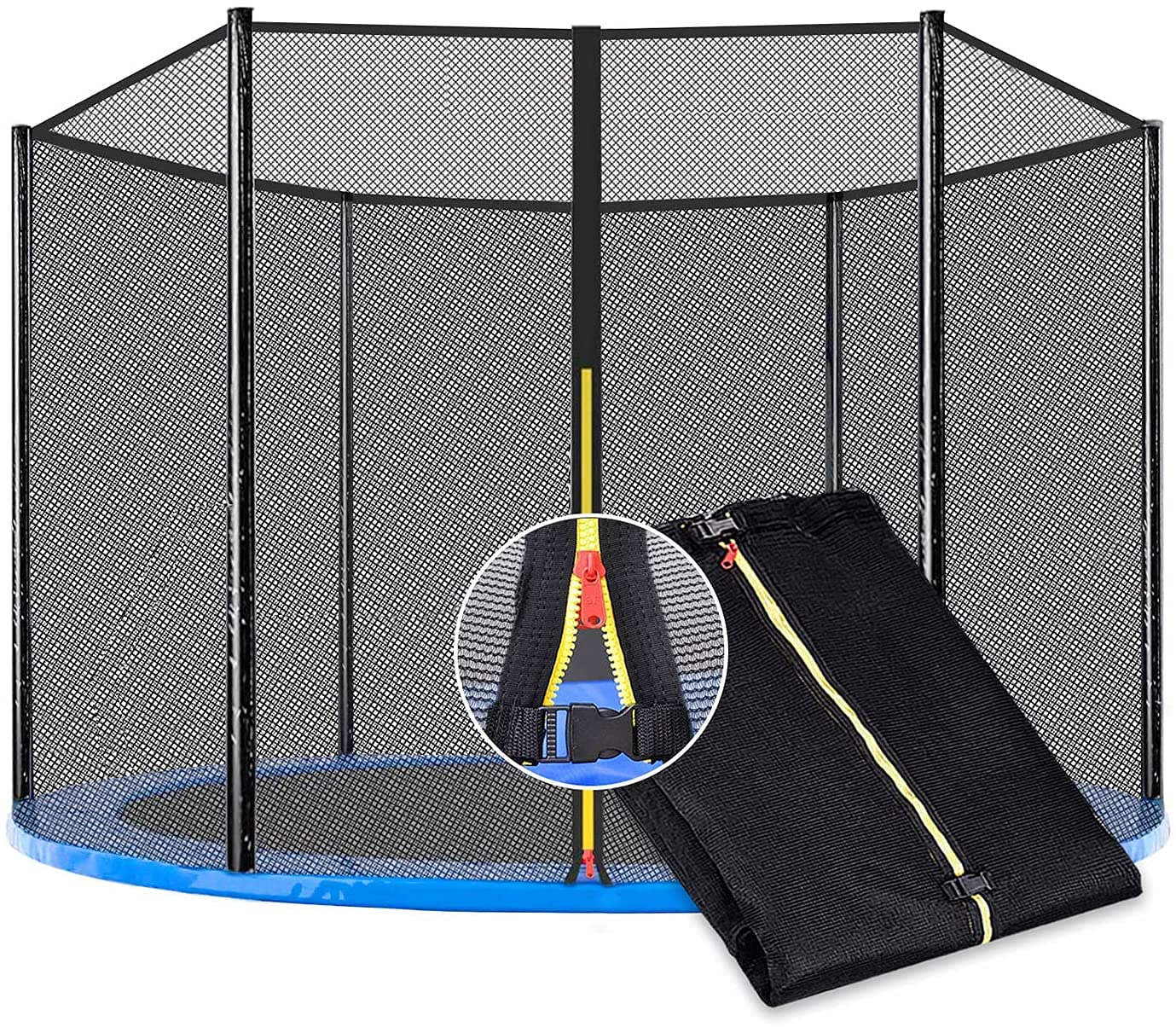Rete di sicurezza per trampolino resistente agli strappi, adatta a 6/8/12 pali 153-488 cm, ricambio sicuro per esterni, ideale per la sicurezza dei bambini e il divertimento, facile installazione