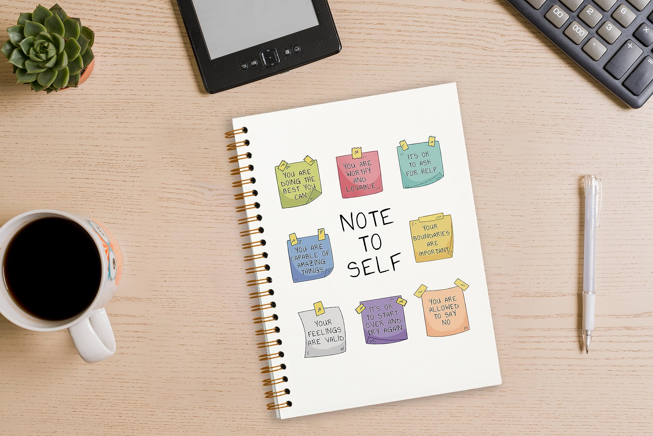 Tizzer Note to Self Mental Health Self Care Self Love - Cuaderno de tapa dura con rayas universitarias en espiral para notas de trabajo, diario de 5.5 x 8.3 pulgadas, regalos de concienciación sobre