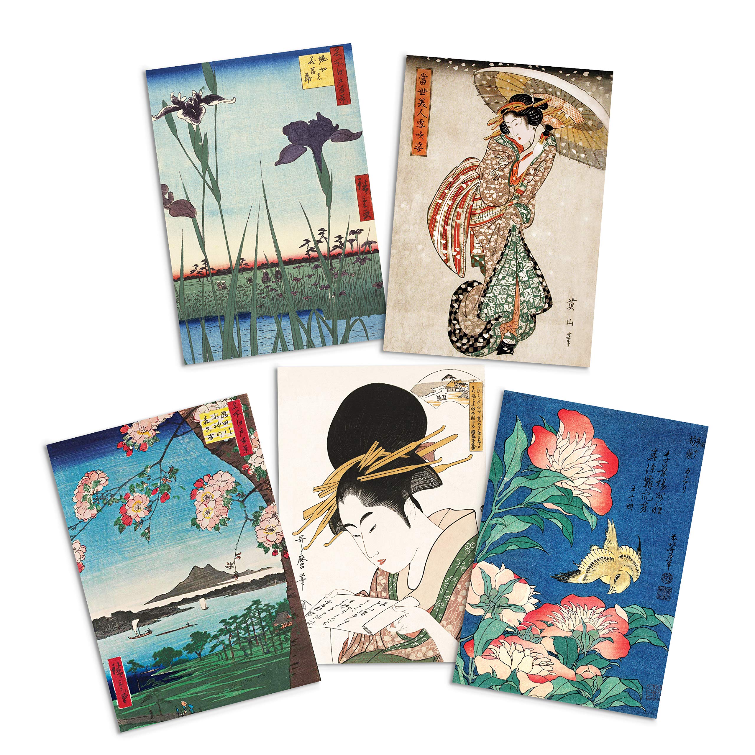 Japanese Ukiyo-e Art Greeting Cards – Birthday Anniversary Valentine's Day All Occasion Card with Envelope (Pack Set of 5 Cards #2)