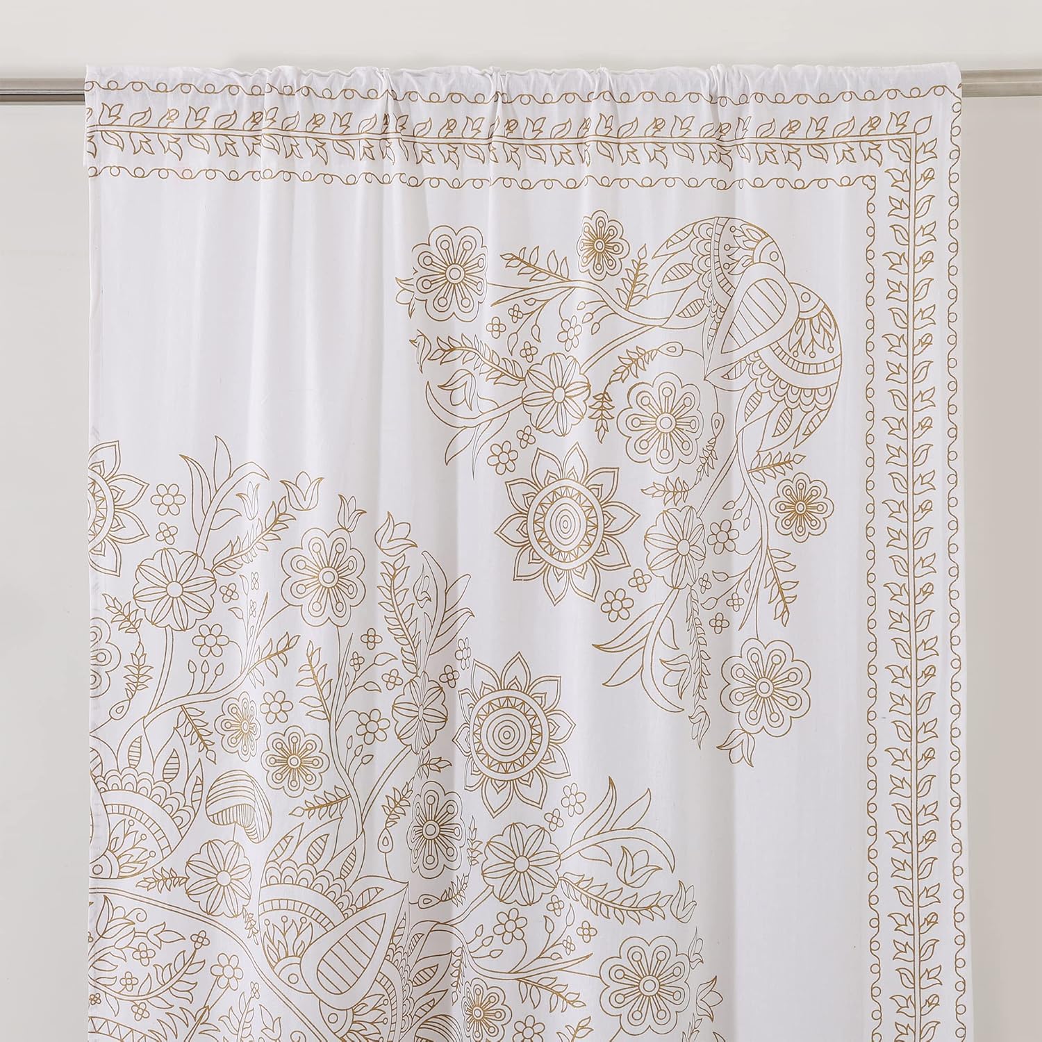 Popular Handicrafts Indian Hippie Mandala Bohemian Beautiful Sketch Window Drapery Curtain Bedroom Living Room Balcony Valance Panels White Gold