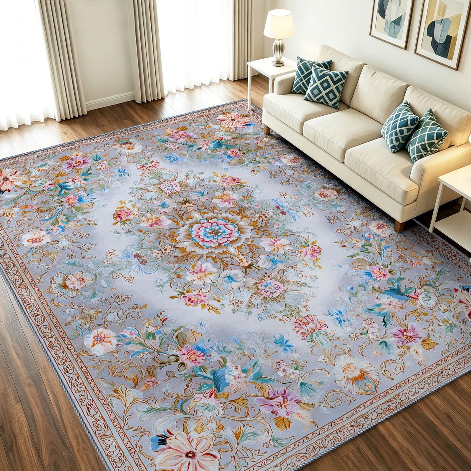 Tapis 140x200 poil ras ultra doux bohème pastoral lavable