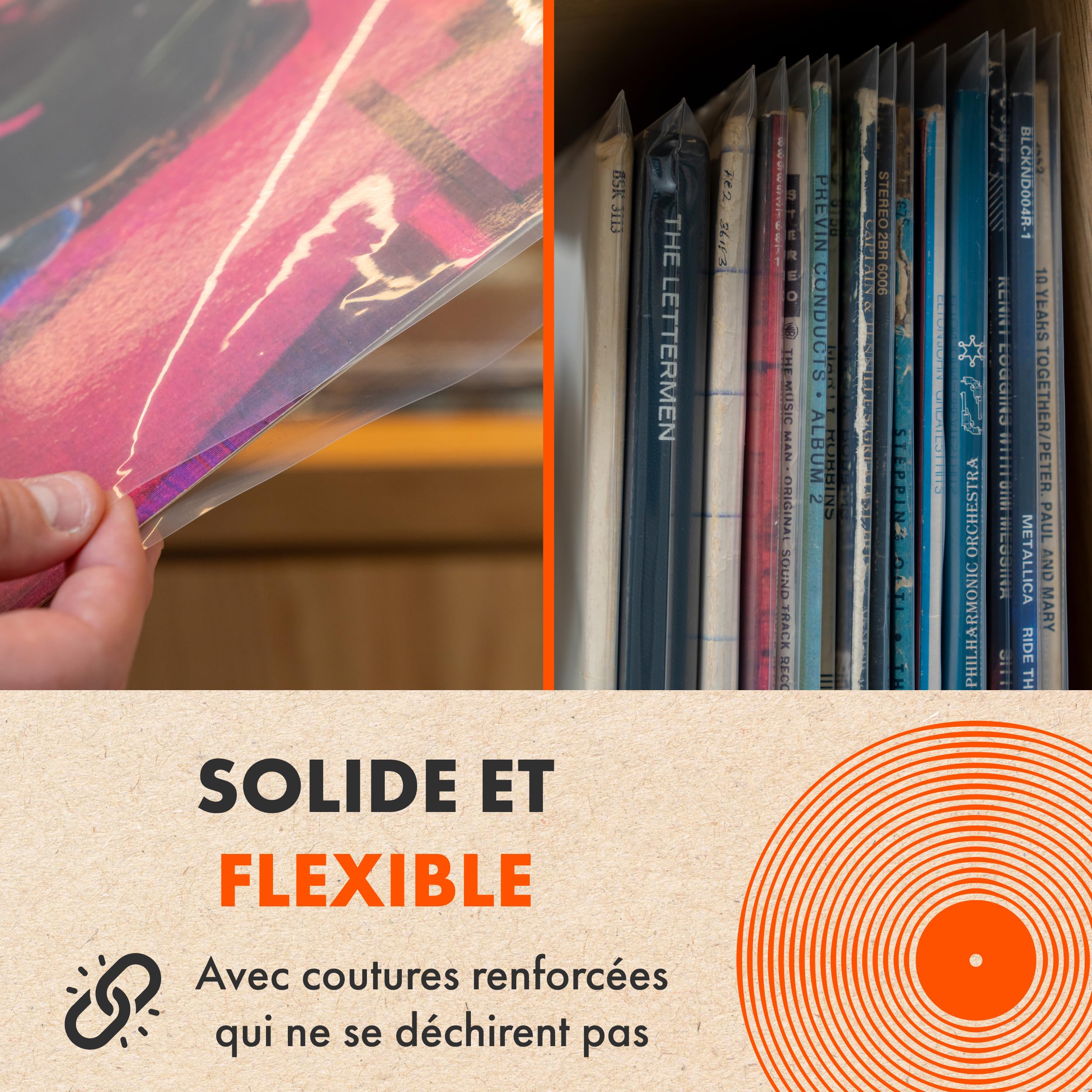 Spincare 50x Pochettes extérieures 33 Tours avec protection UV pour vinyles | Density pochette de protection LP simple & double album | polyéthylène robuste archivage pour rangement de disques vinyles