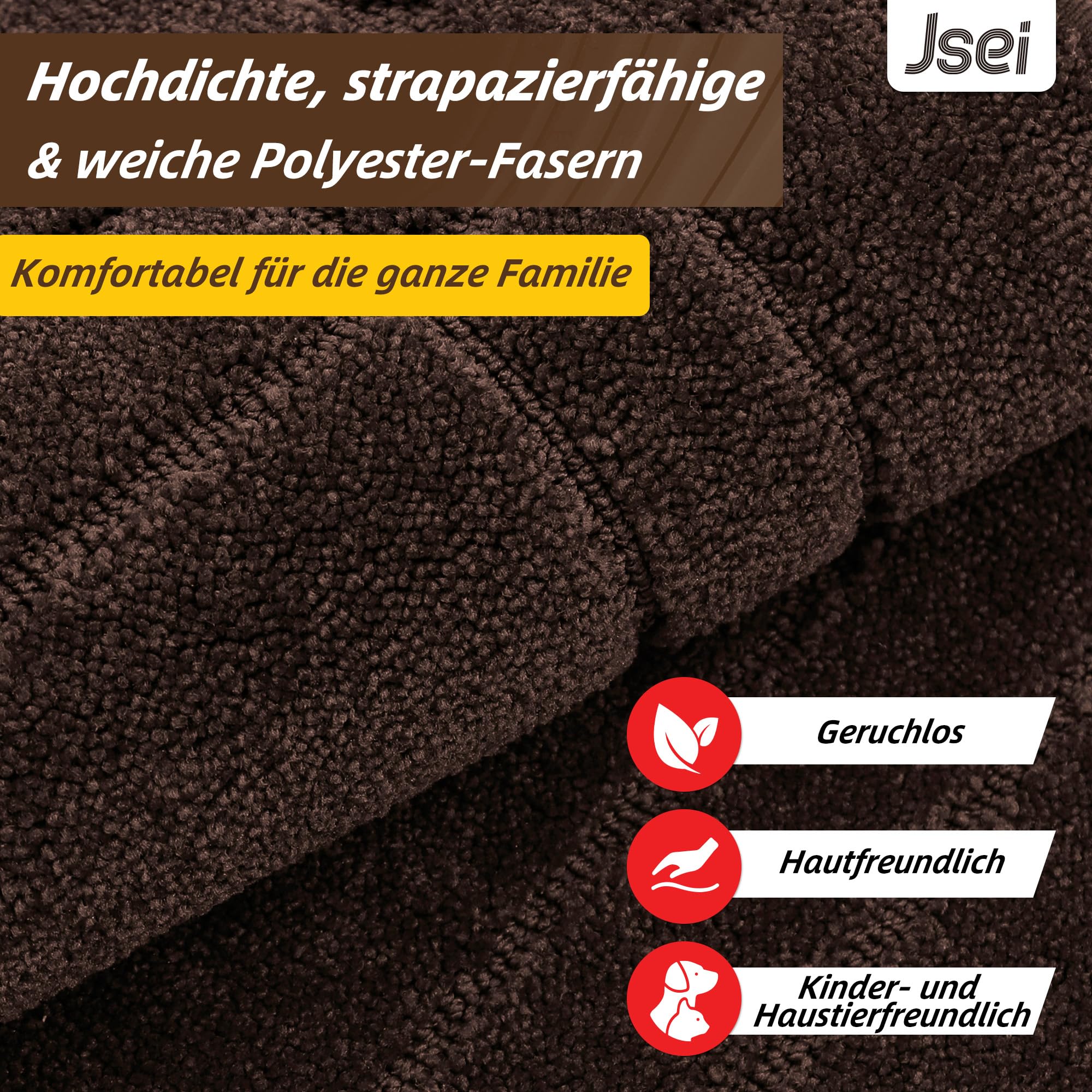 JSEI Schmutzfangmatte Innen – Geruchsfrei & Für Fußbodenheizung Geeignet | Fussmatte für Hund, rutschfest & Waschbar, 50 x 80 cm, Braun
