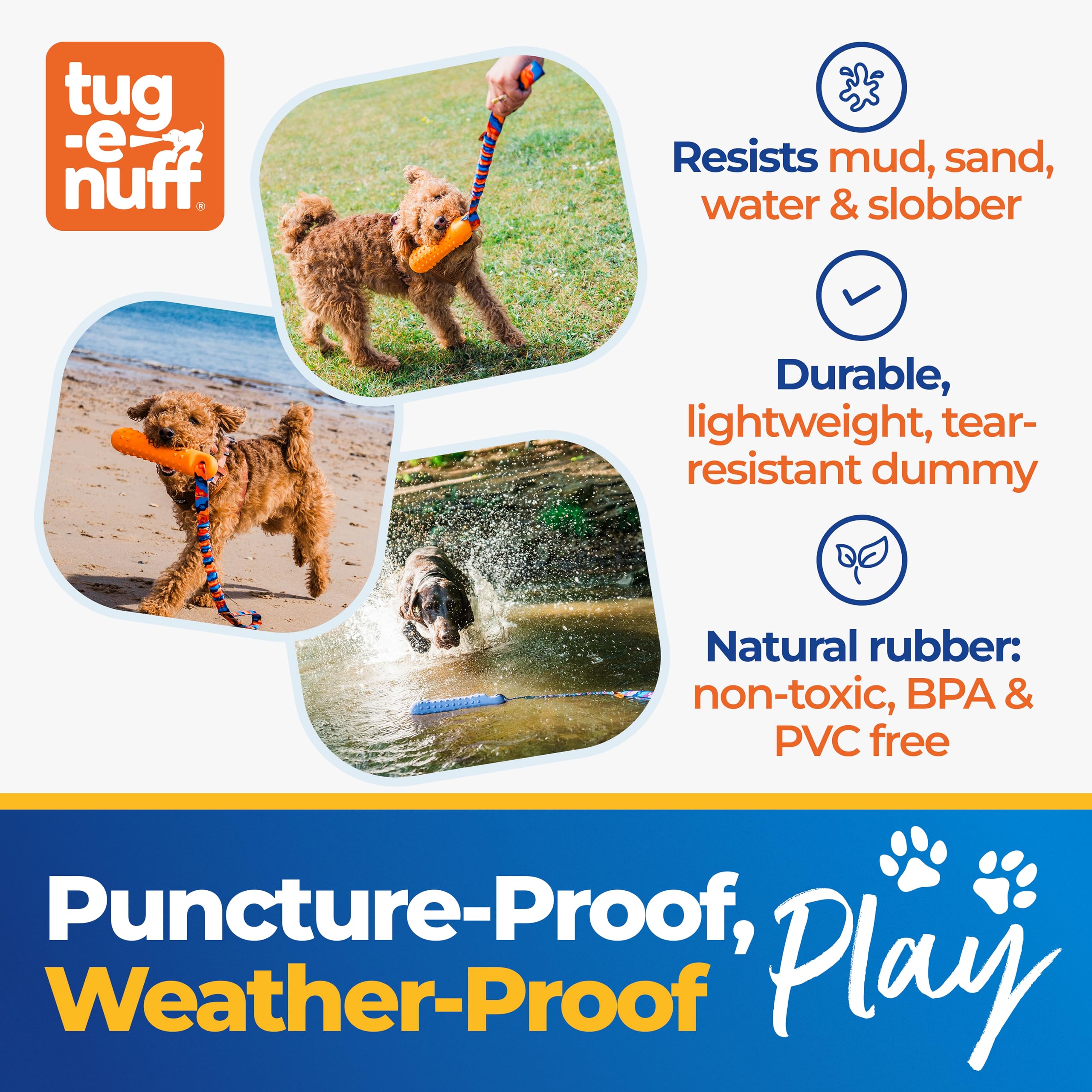 Tug-E-Nuff | BOB - Chupete para perro 3 en 1, juguete para atrapar, tirar y agua, duradero, impermeable, flotante. Mango elástico para tirar (morado)