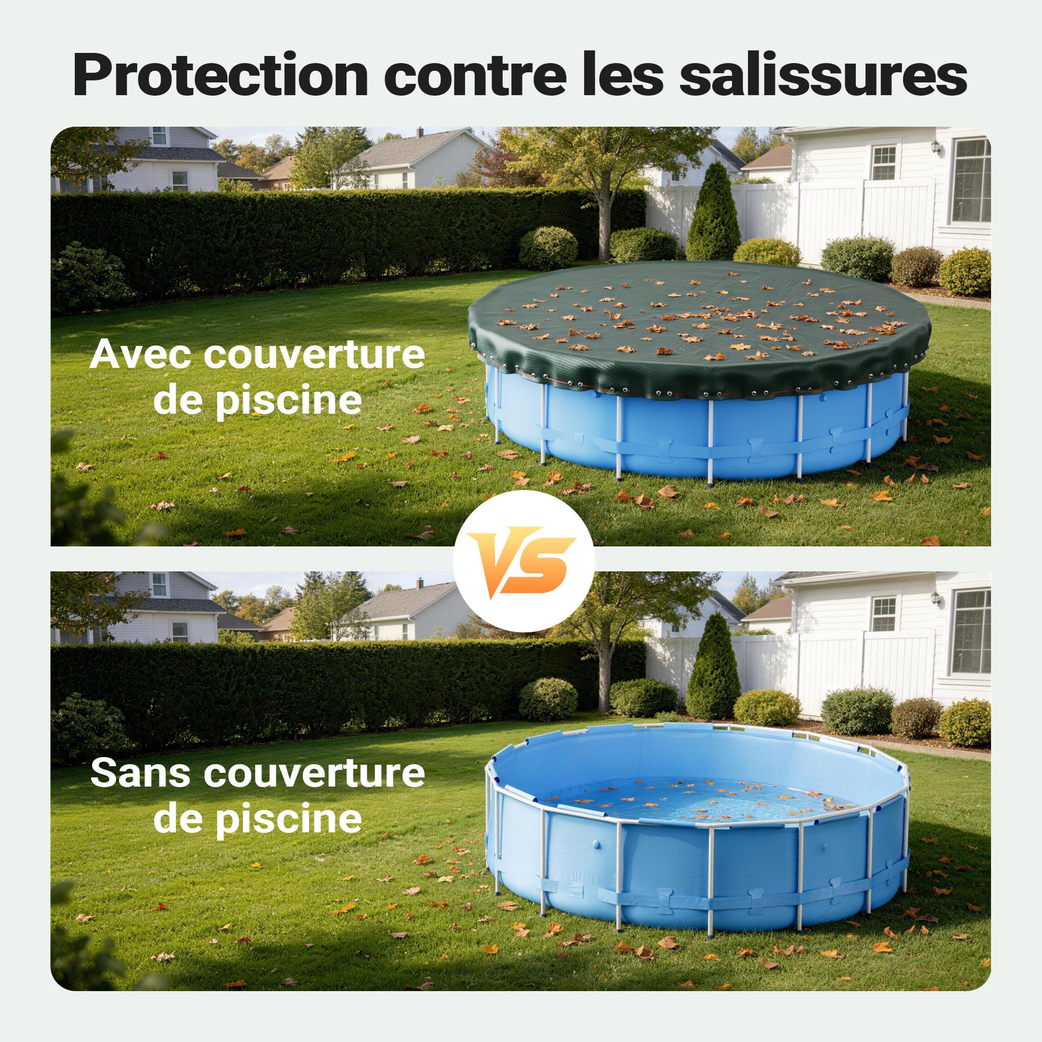 Wiltec Bâche de Piscine Ronde, Ø 460 cm, Couverture de Piscine 2 en 1 en PE résistant aux UV, pour été et Hiver