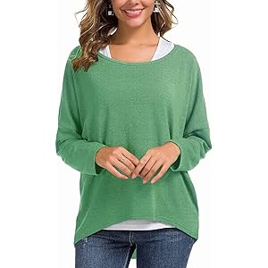 UGET Women's Oversized Baggy Tops Loose Fitting Pullover Casual Blouse T-Shirt Sweater Batwing Sleeve XX-Large Light Green