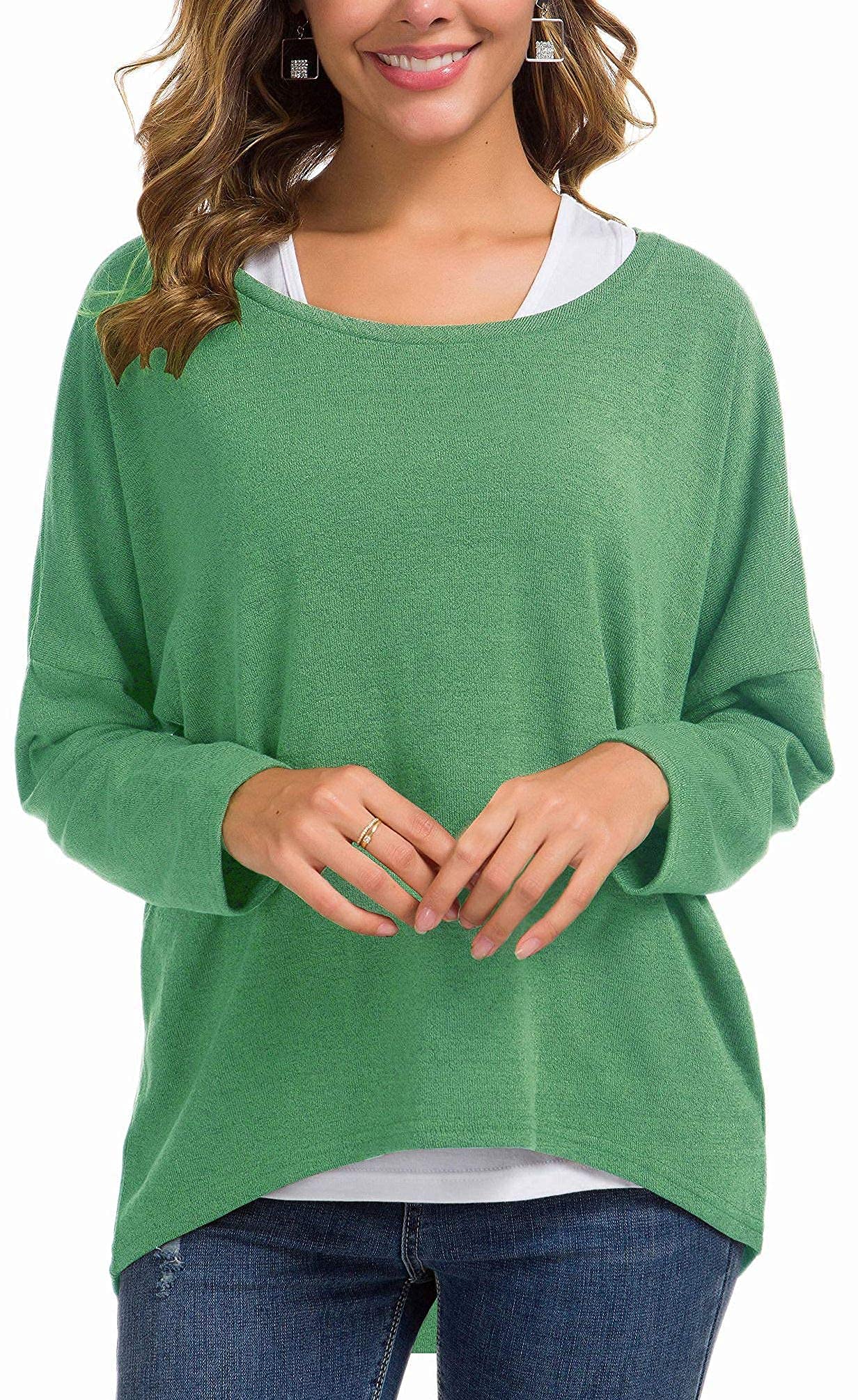 UGET Women's Oversized Baggy Tops Loose Fitting Pullover Casual Blouse T-Shirt Sweater Batwing Sleeve Medium Light Green