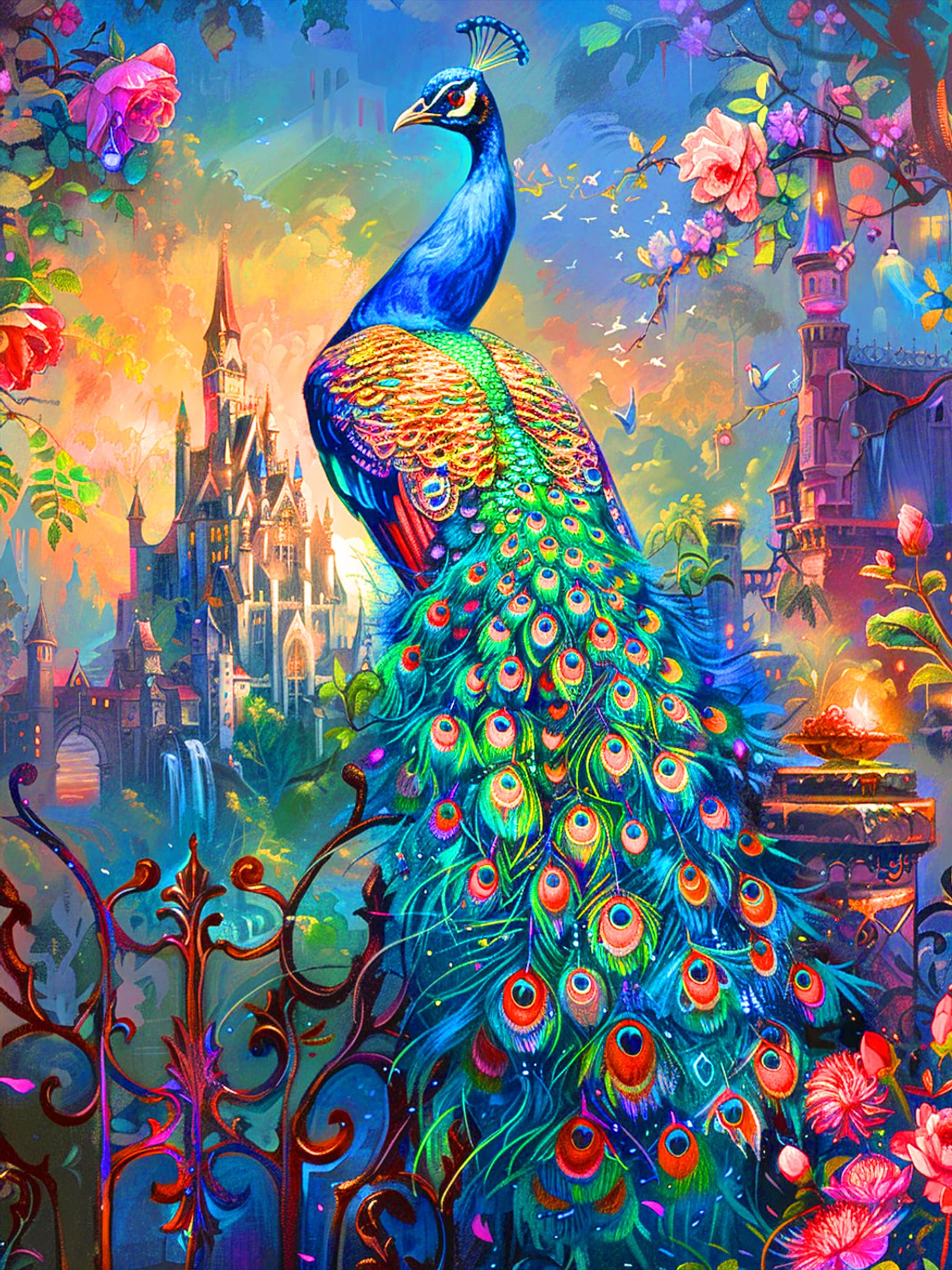 ijbnhd Peacock Diamond Art Kits for Adults Flowers Diamond Painting Kits for Adults Beginners Full Drill Round Gem Art for Crafts Home Wall Decor Gift 12x16inch