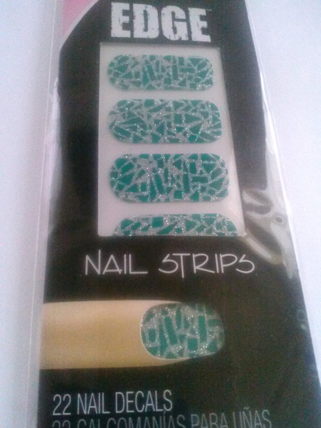 Fingrs EDGE Nail Strips Green Nail with Silver Pattern 22 Nail Decals