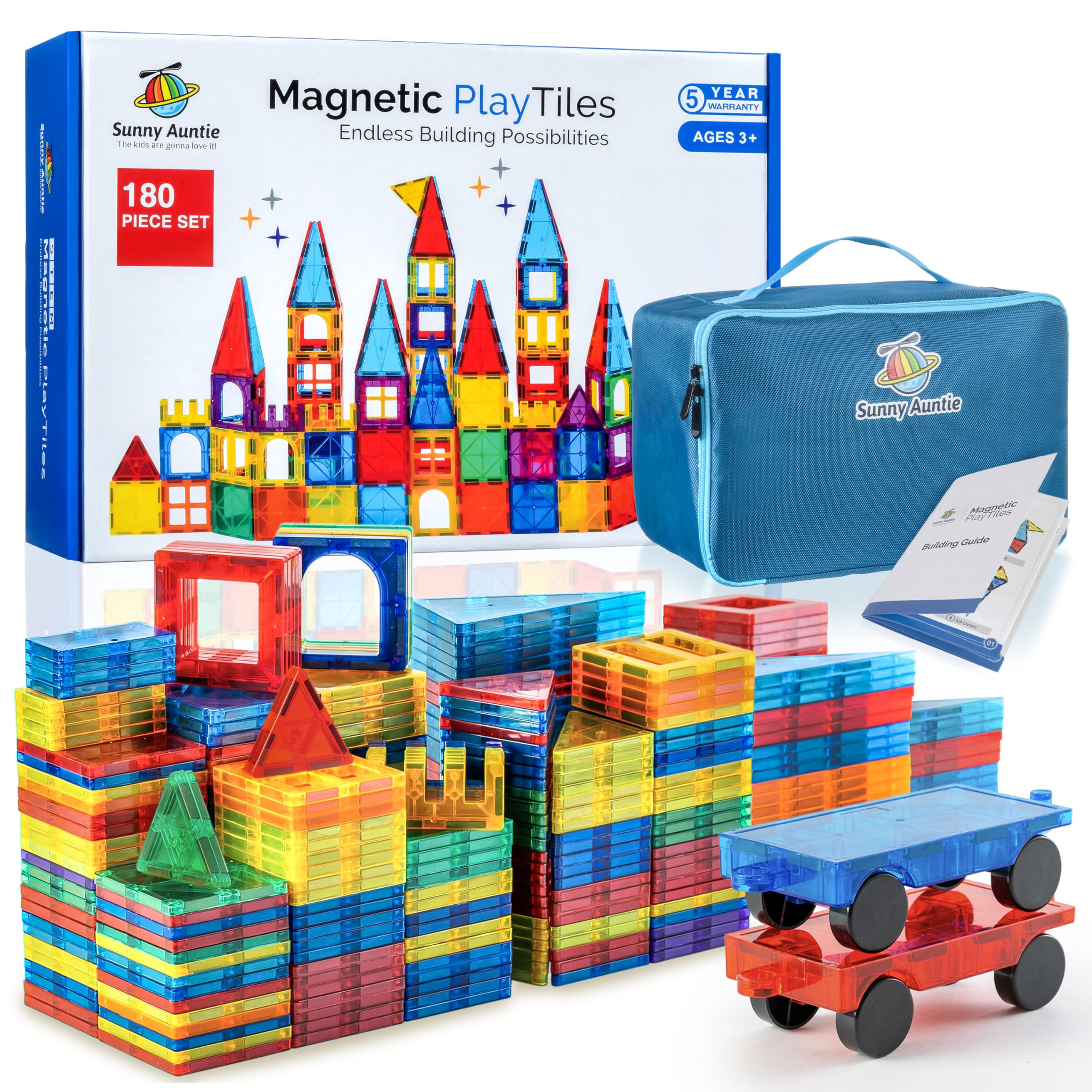 Magnetic Tiles 180 PCS (XL SET), Magnetic Tiles for Kids, Toy for 3 4 5 6 7 8 Year Old Boys & Girls, Large Building Set, Great Gift for Kids Aged 3-8,